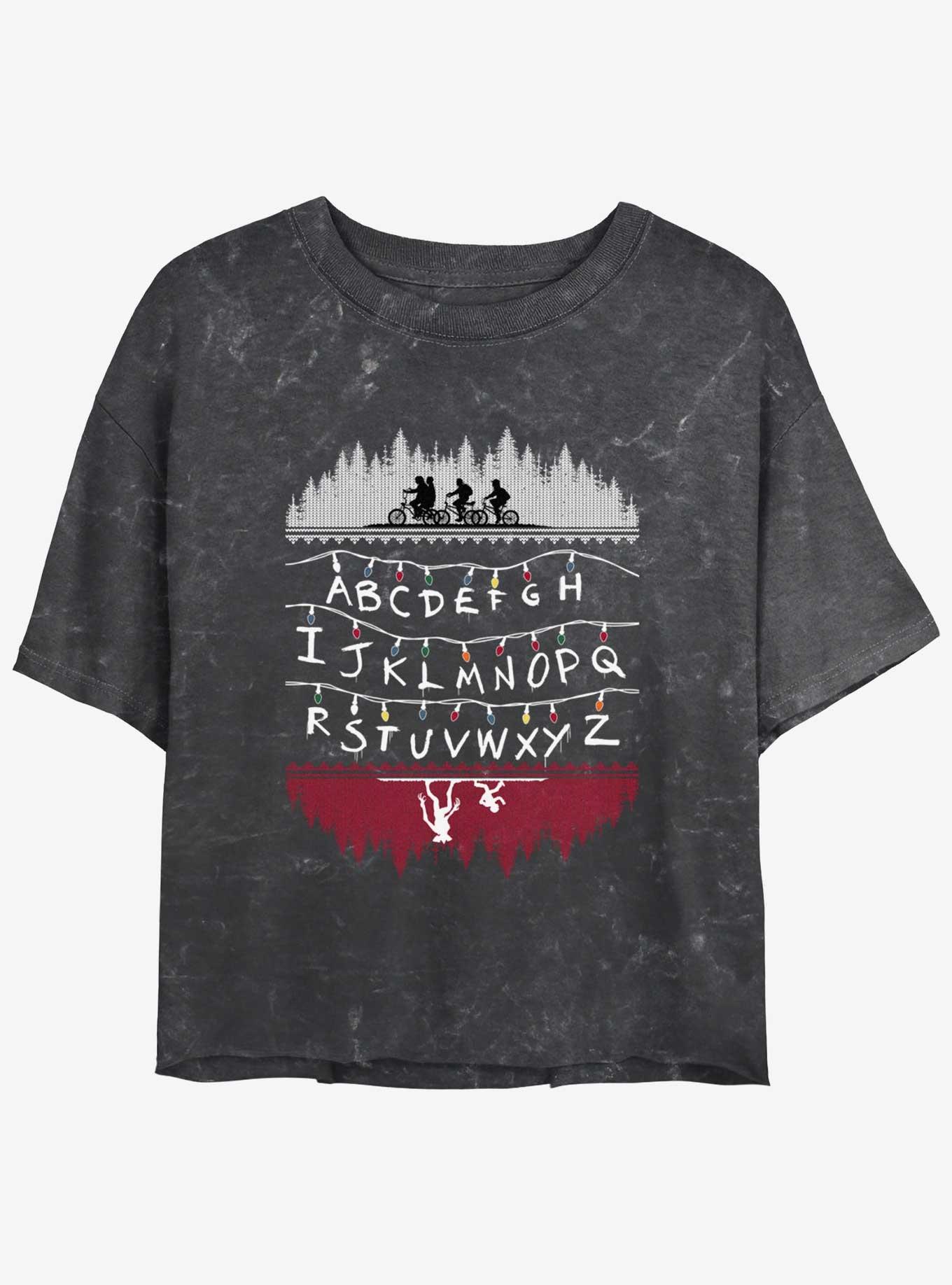 Stranger Things Alphabet Lights Mineral Wash Crop Girls T-Shirt, , hi-res