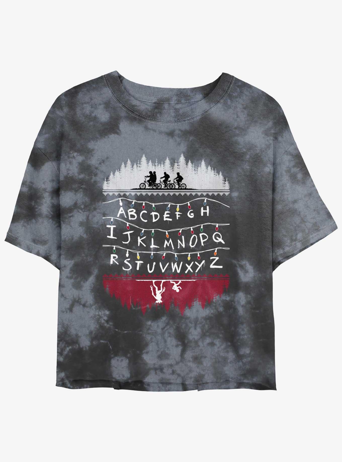 Stranger Things Alphabet Lights Mineral Wash Crop Girls T-Shirt, , hi-res