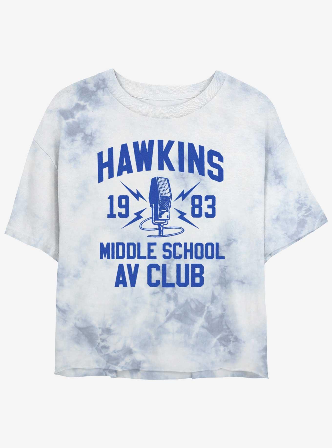 Stranger Things Hawkins AV Club Mineral Wash Crop Girls T-Shirt, WHITEBLUE, hi-res
