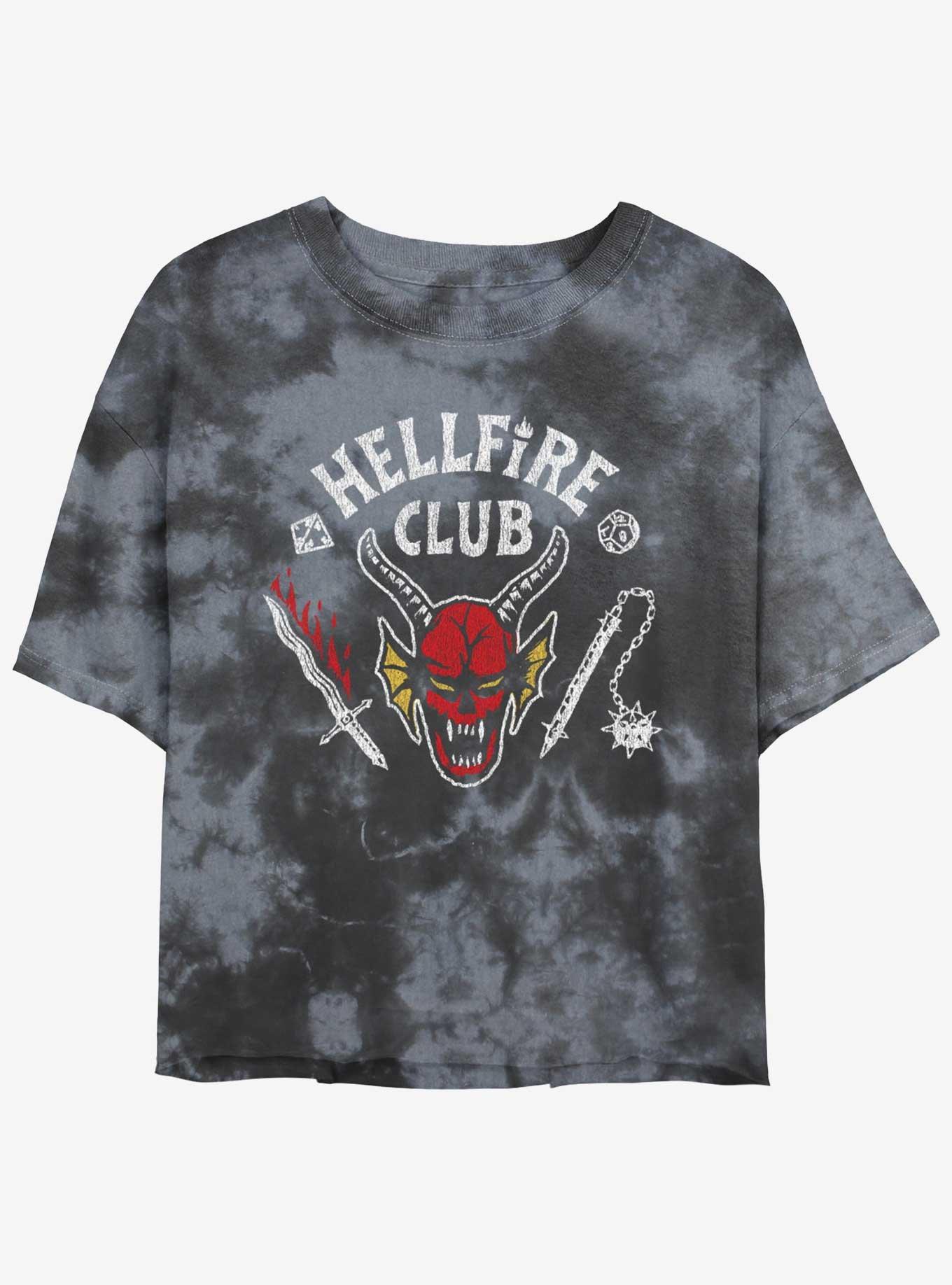 Stranger Things Hellfire Club Mineral Wash Crop Girls T-Shirt, BLKCHAR, hi-res