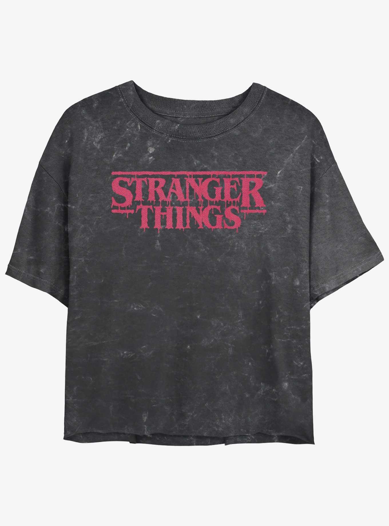 Stranger Things Logo Mineral Wash Crop Girls T-Shirt, BLACK, hi-res