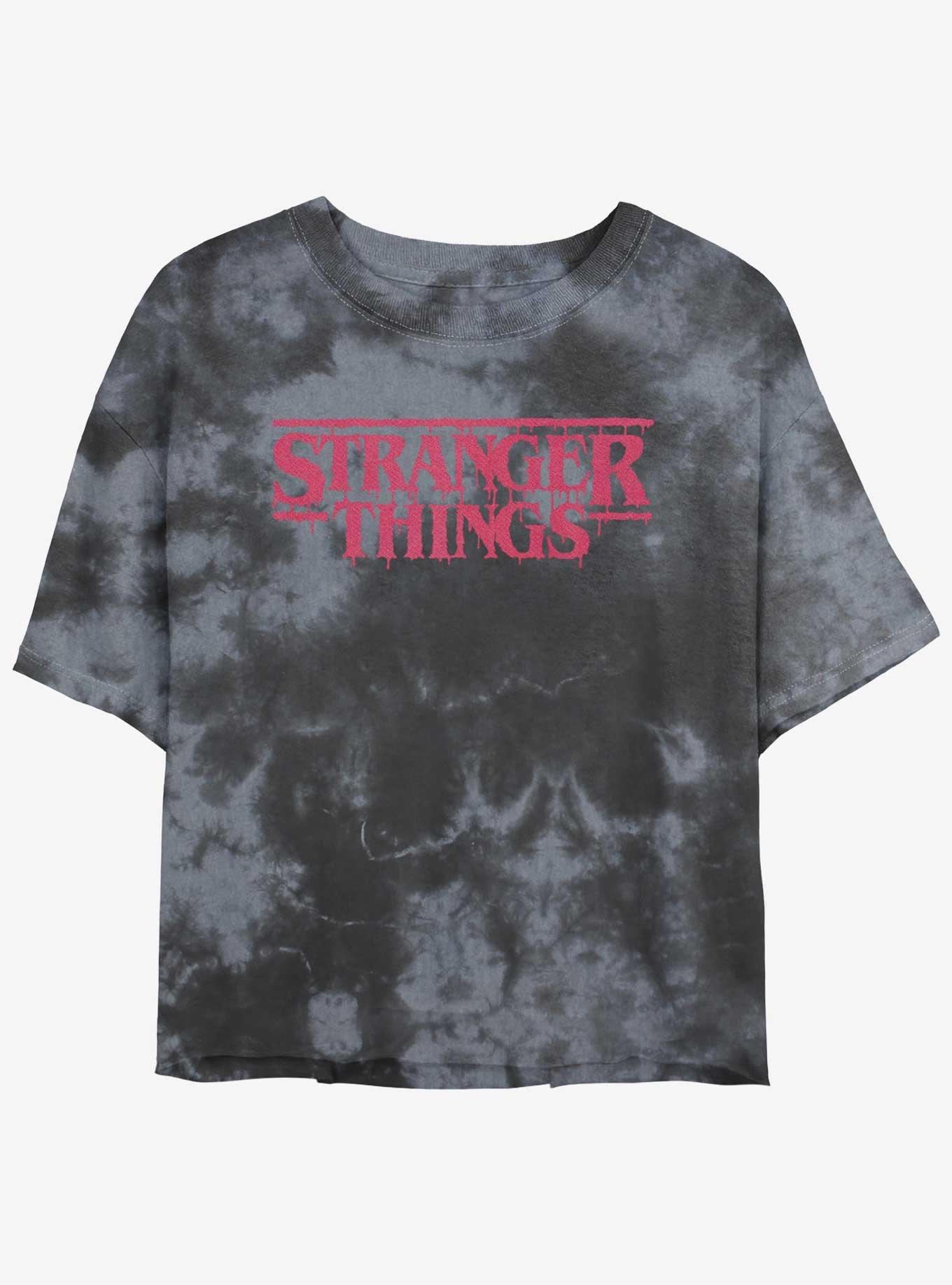 Stranger Things Logo Mineral Wash Crop Girls T-Shirt, BLKCHAR, hi-res