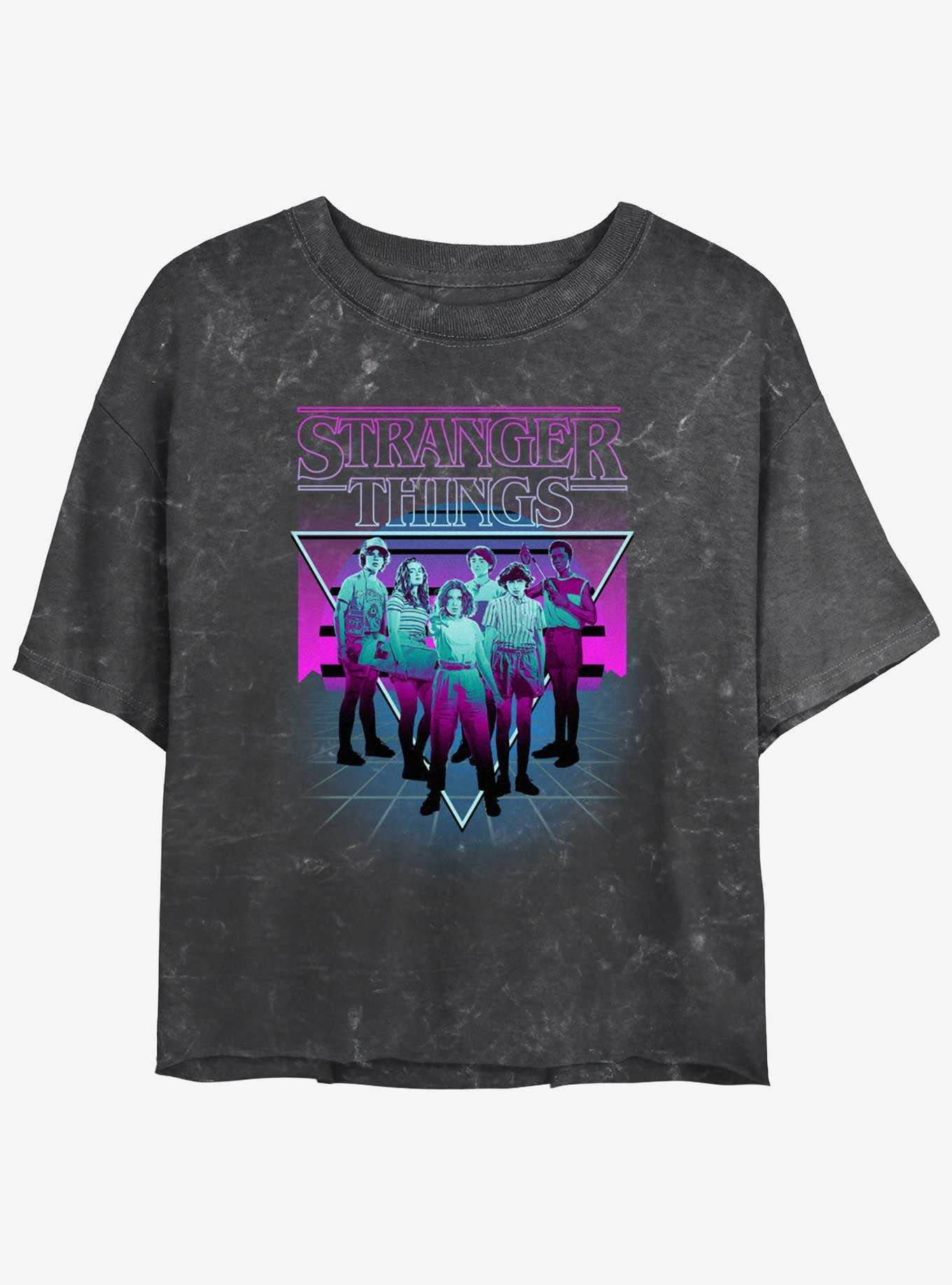 Stranger Things Retro Group Mineral Wash Crop Girls T-Shirt, , hi-res