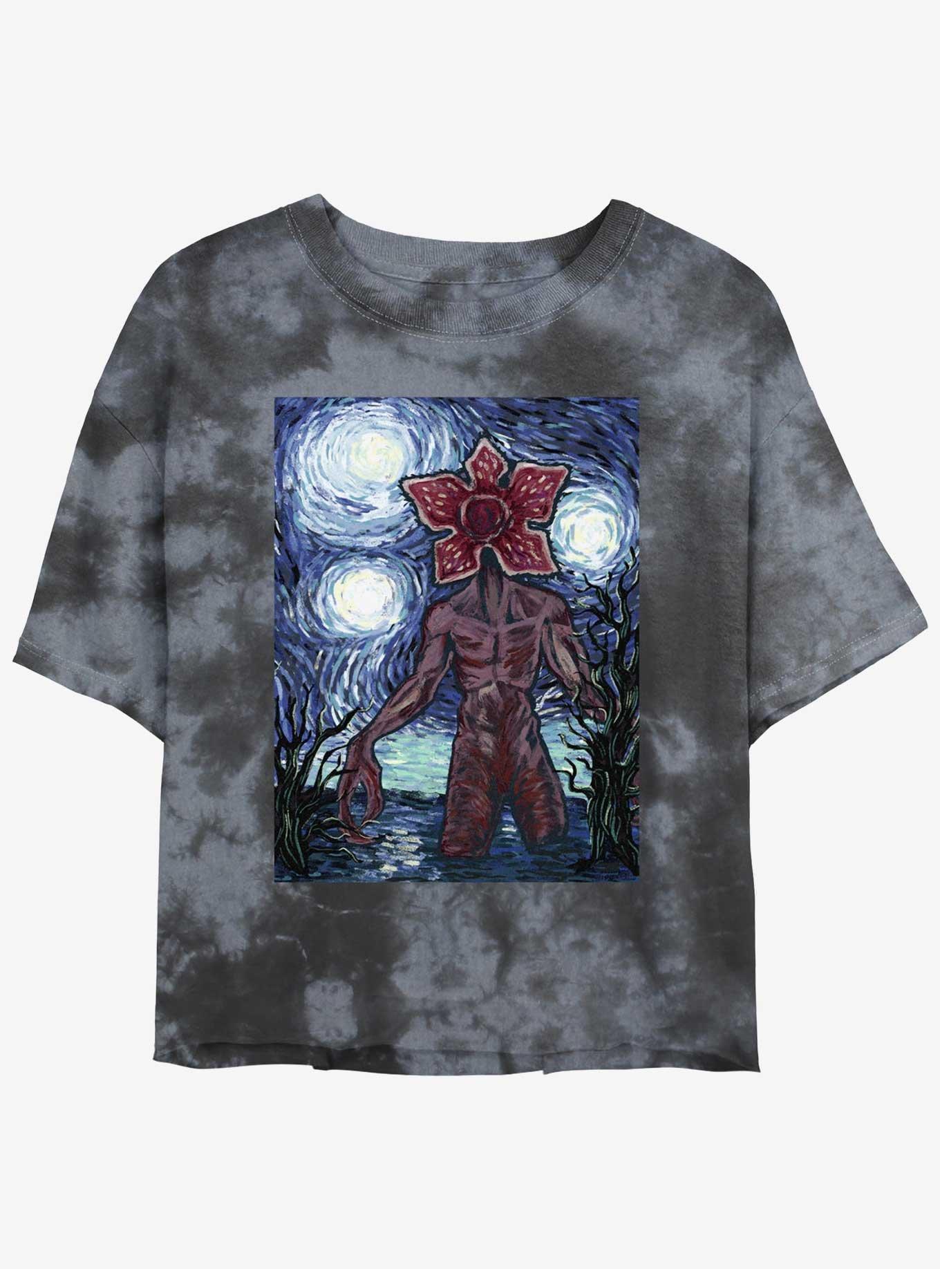Stranger Things Starry Demogorgon Mineral Wash Crop Girls T-Shirt, BLKCHAR, hi-res