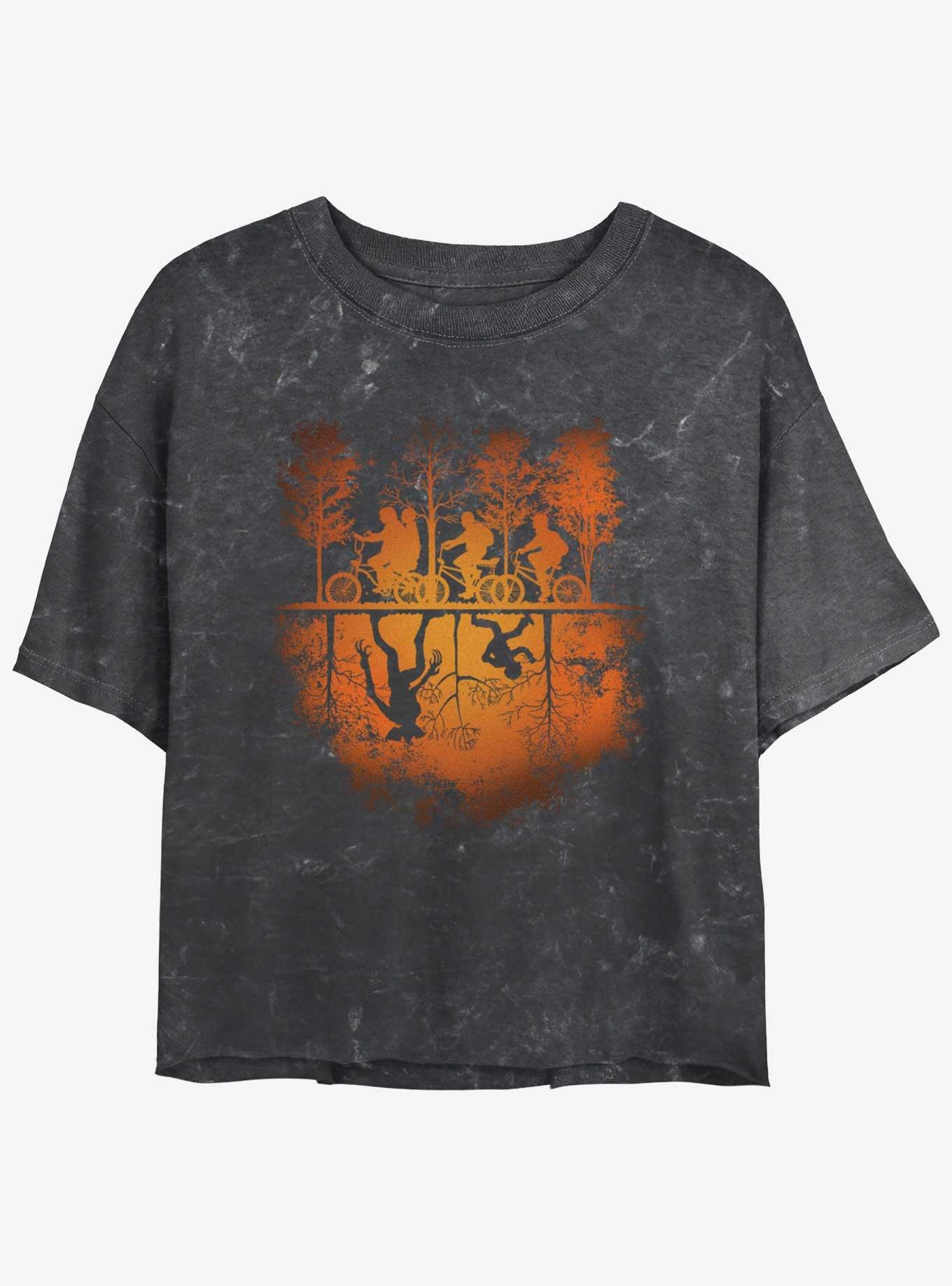 Stranger Things Upside Down Mineral Wash Crop Girls T-Shirt, BLACK, hi-res