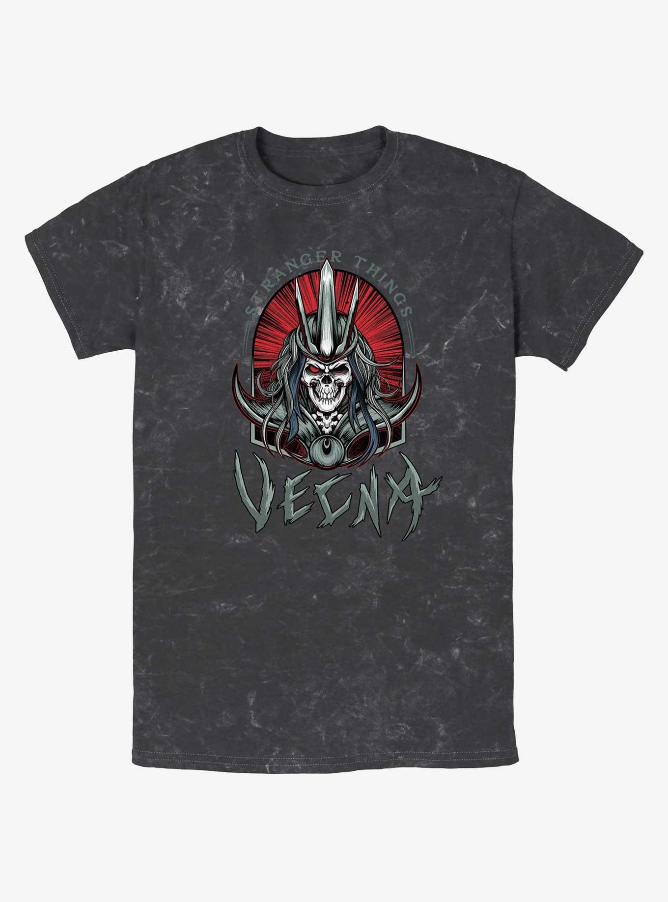 Stranger Things Vecna Tombstone Badge Mineral Wash T-Shirt, BLACK, hi-res