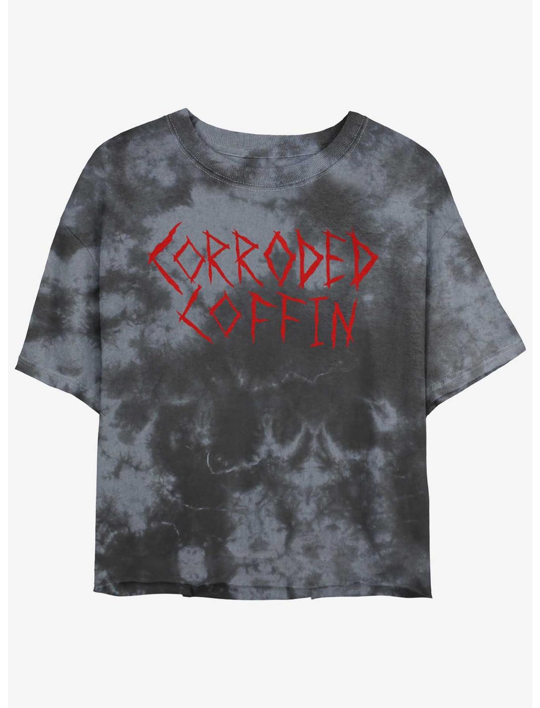 Stranger Things Corroded Coffin Mineral Wash Crop Girls T-Shirt, BLKCHAR, hi-res