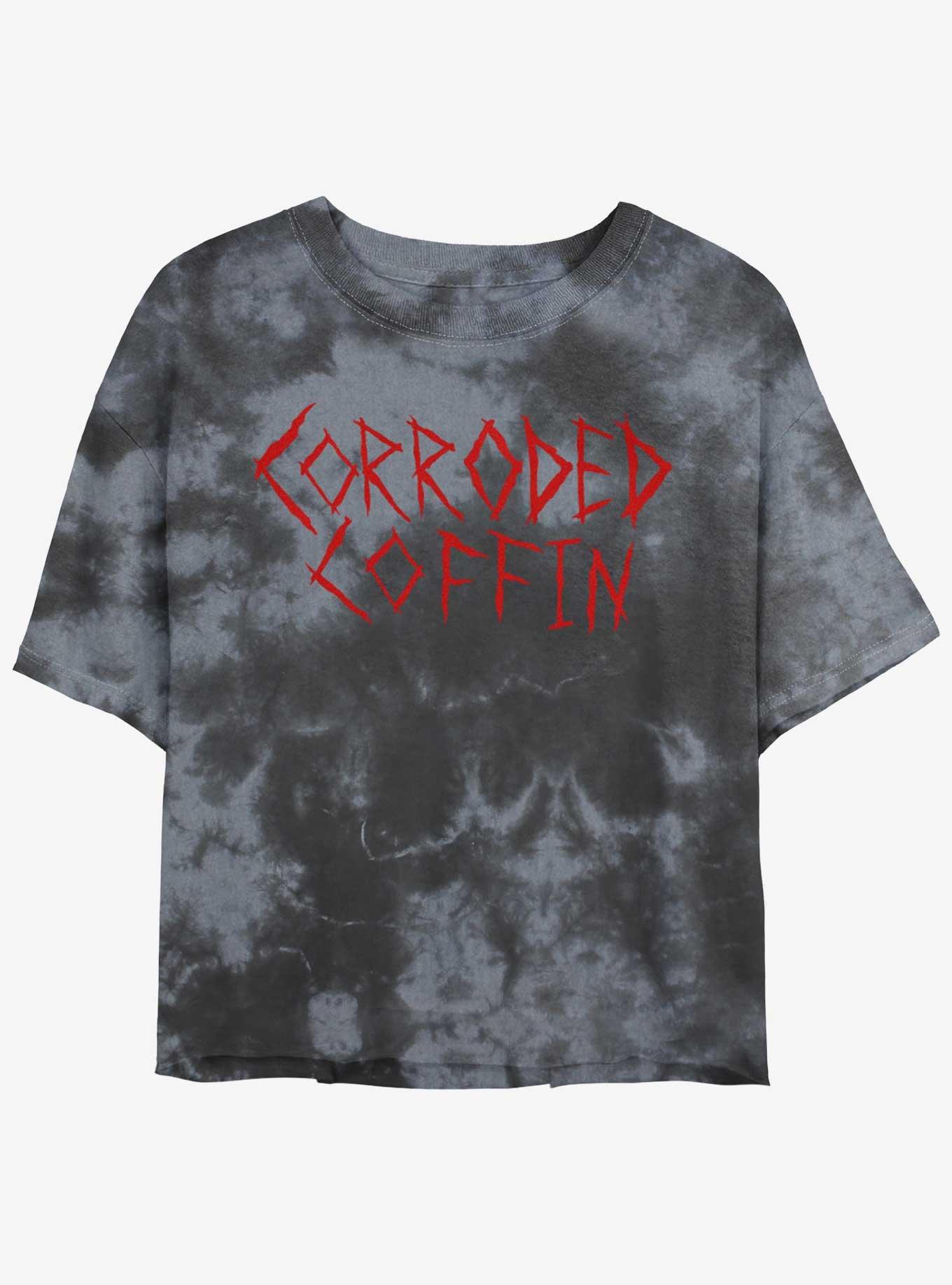 Stranger Things Corroded Coffin Mineral Wash Crop Girls T-Shirt, BLKCHAR, hi-res