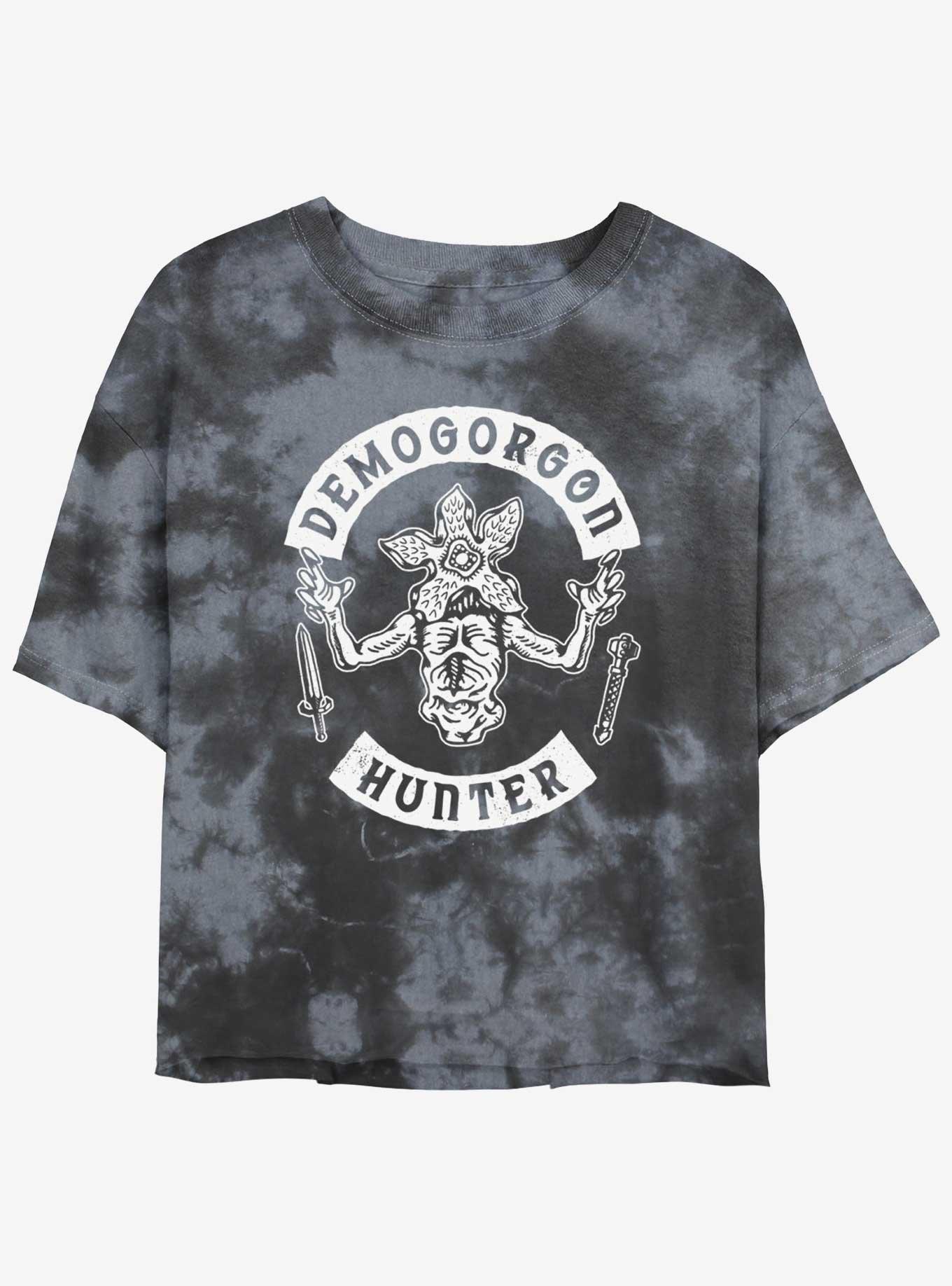 Stranger Things Demogorgon Hunter Mineral Wash Crop Girls T-Shirt, BLKCHAR, hi-res