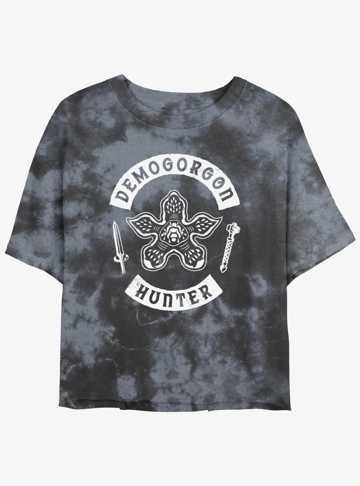 Stranger Things Demogorgon Hunter Mineral Wash Crop Girls T-Shirt, BLKCHAR, hi-res
