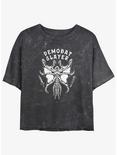 Stranger Things Demobat Slayer Mineral Wash Crop Girls T-Shirt, BLACK, hi-res
