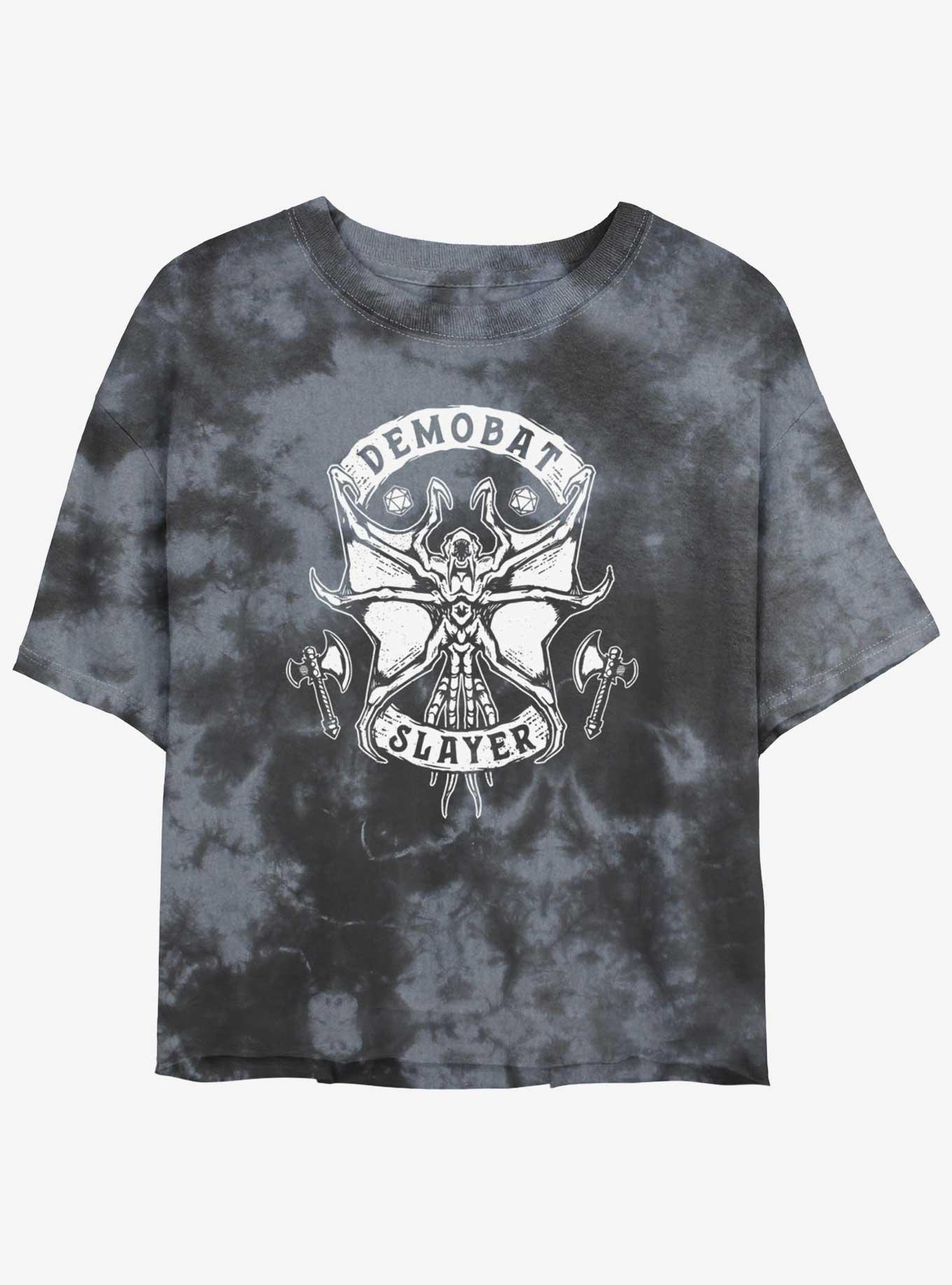 Stranger Things Demobat Slayer Mineral Wash Crop Girls T-Shirt, BLKCHAR, hi-res