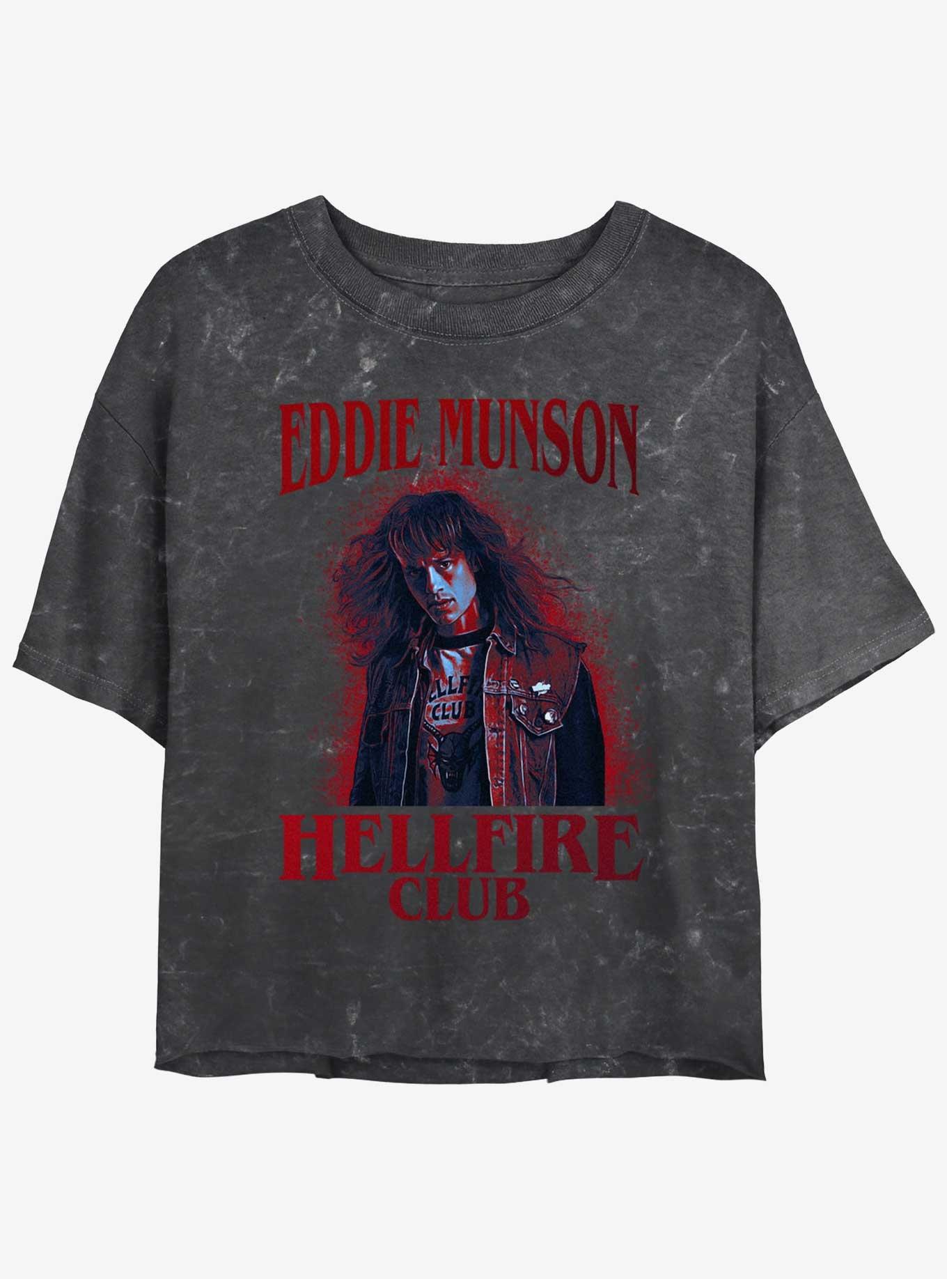 Stranger Things Eddie Munson Hellfire Club Mineral Wash Crop Girls T-Shirt, BLACK, hi-res