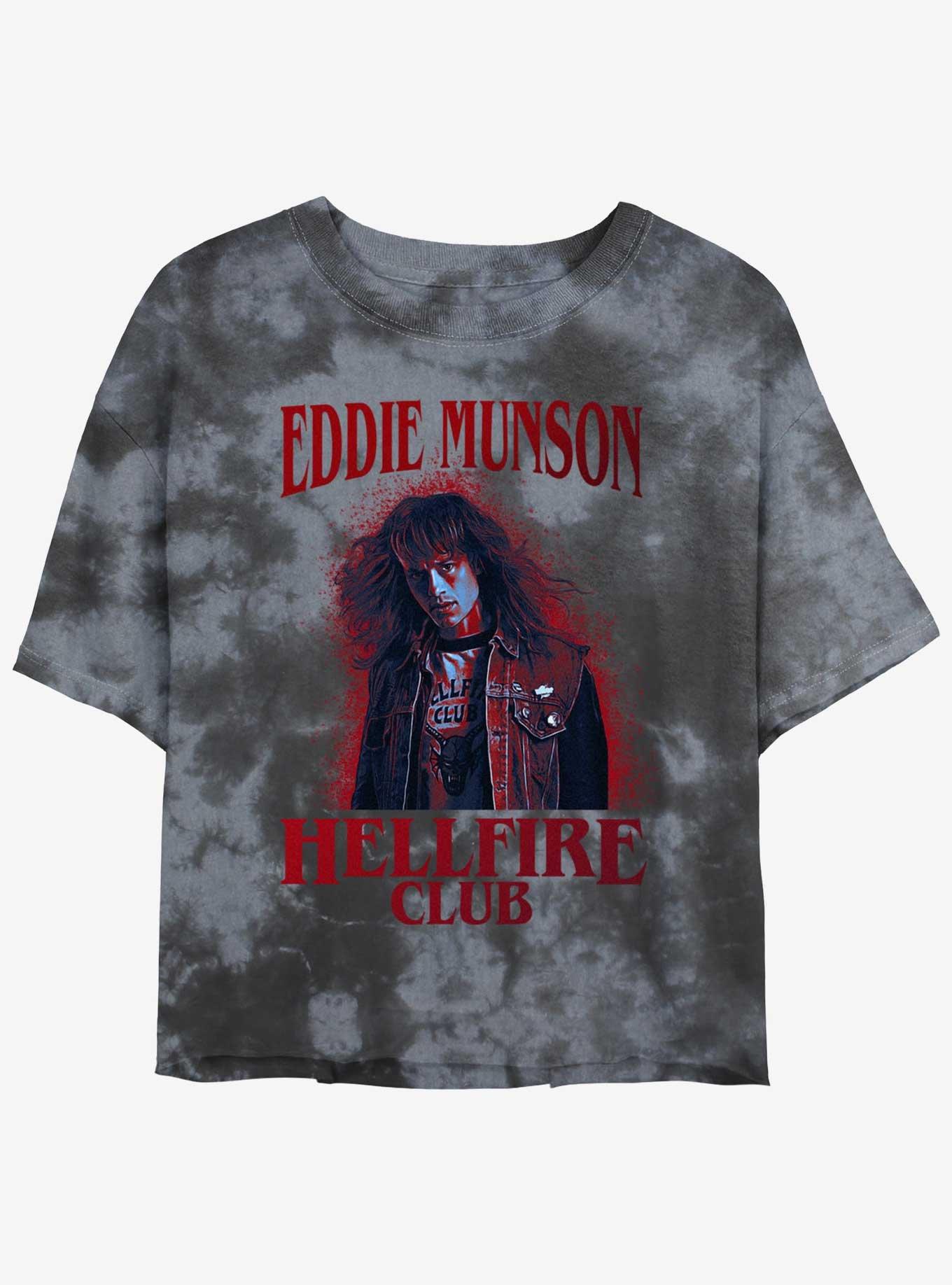 Stranger Things Eddie Munson Hellfire Club Mineral Wash Crop Girls T-Shirt, BLKCHAR, hi-res
