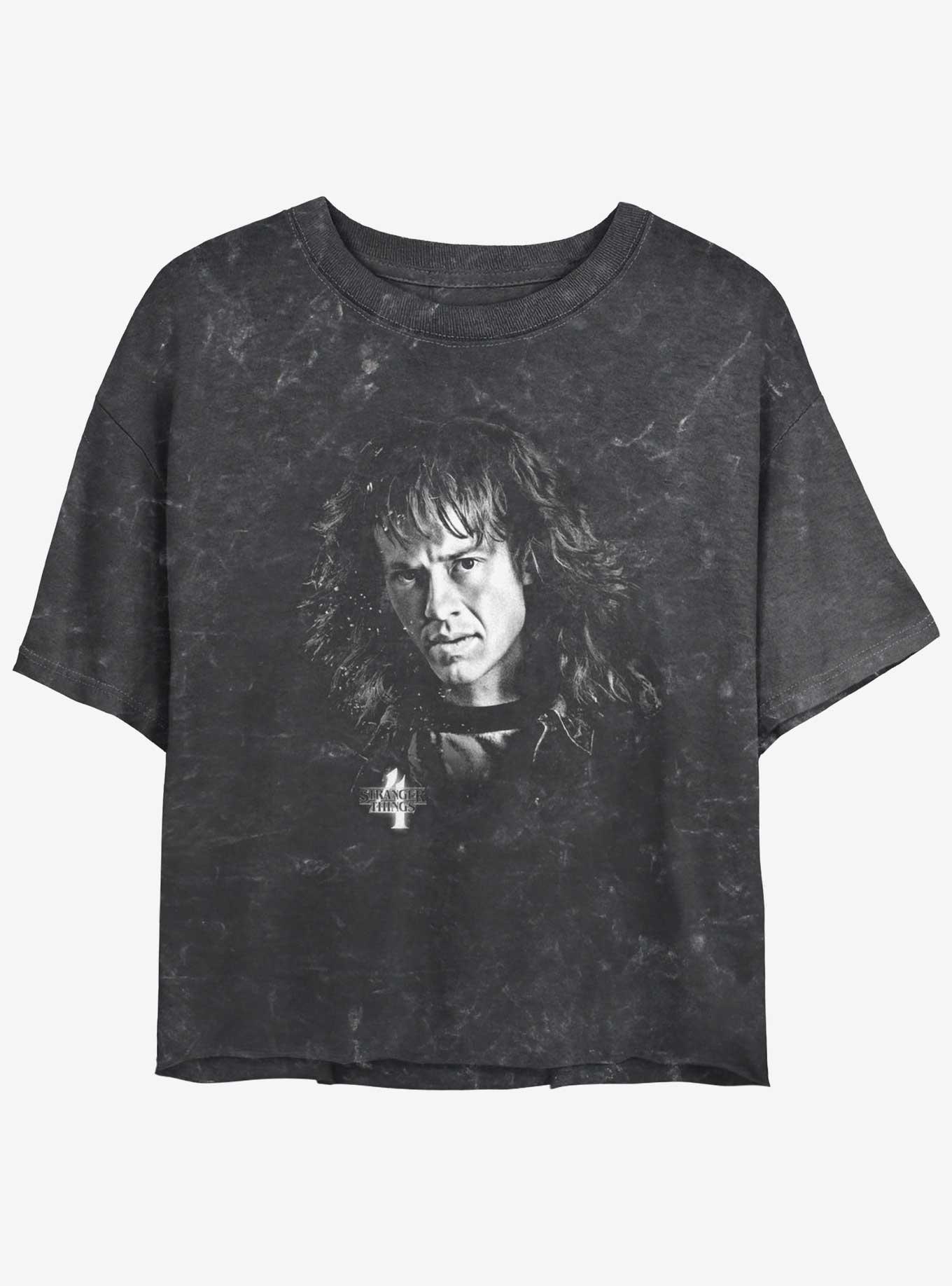 Stranger Things Eddie Munson Portrait Mineral Wash Crop Girls T-Shirt, BLACK, hi-res