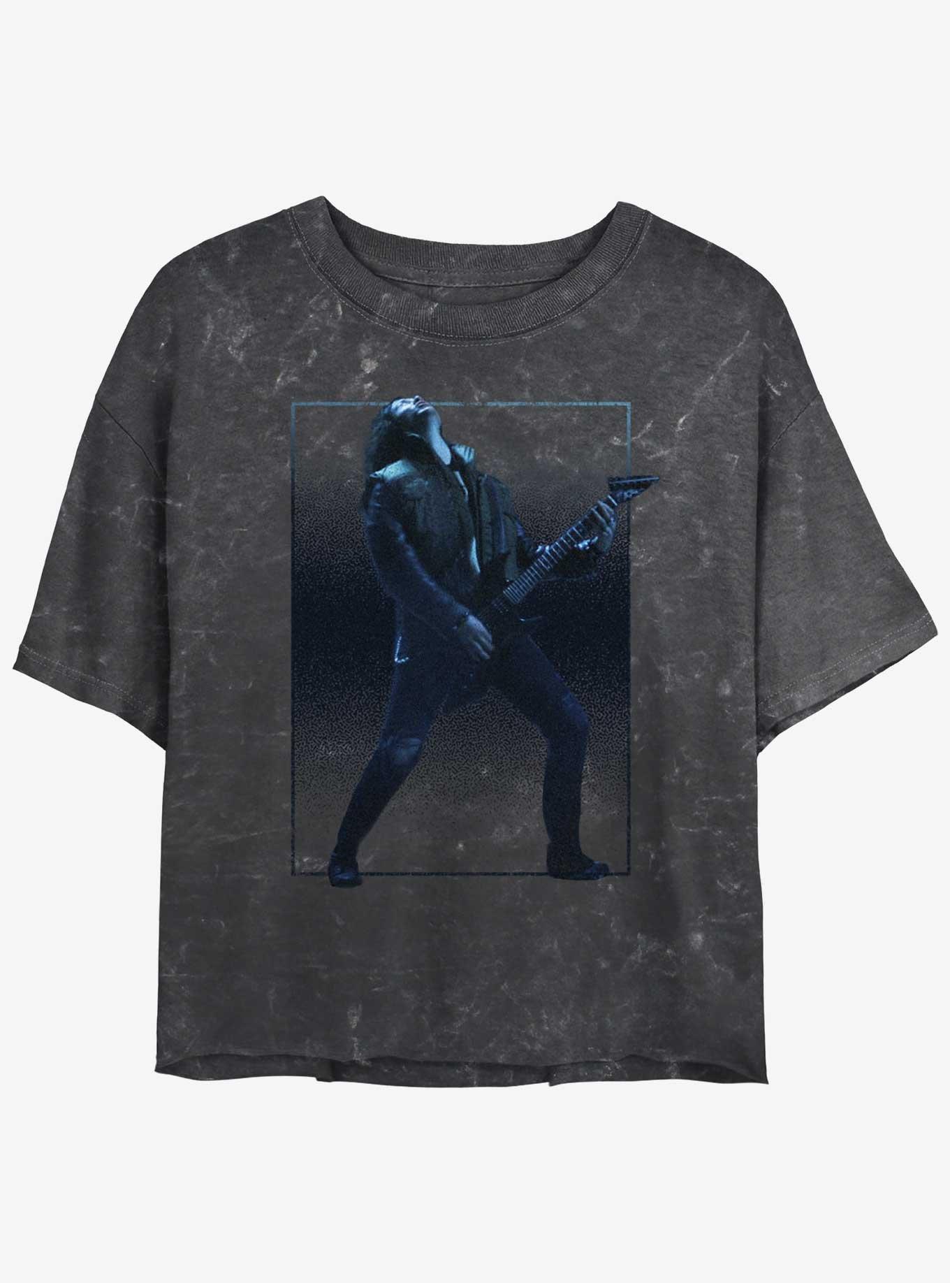 Stranger Things Eddie Munson Guitar Solo Mineral Wash Crop Girls T-Shirt, BLACK, hi-res