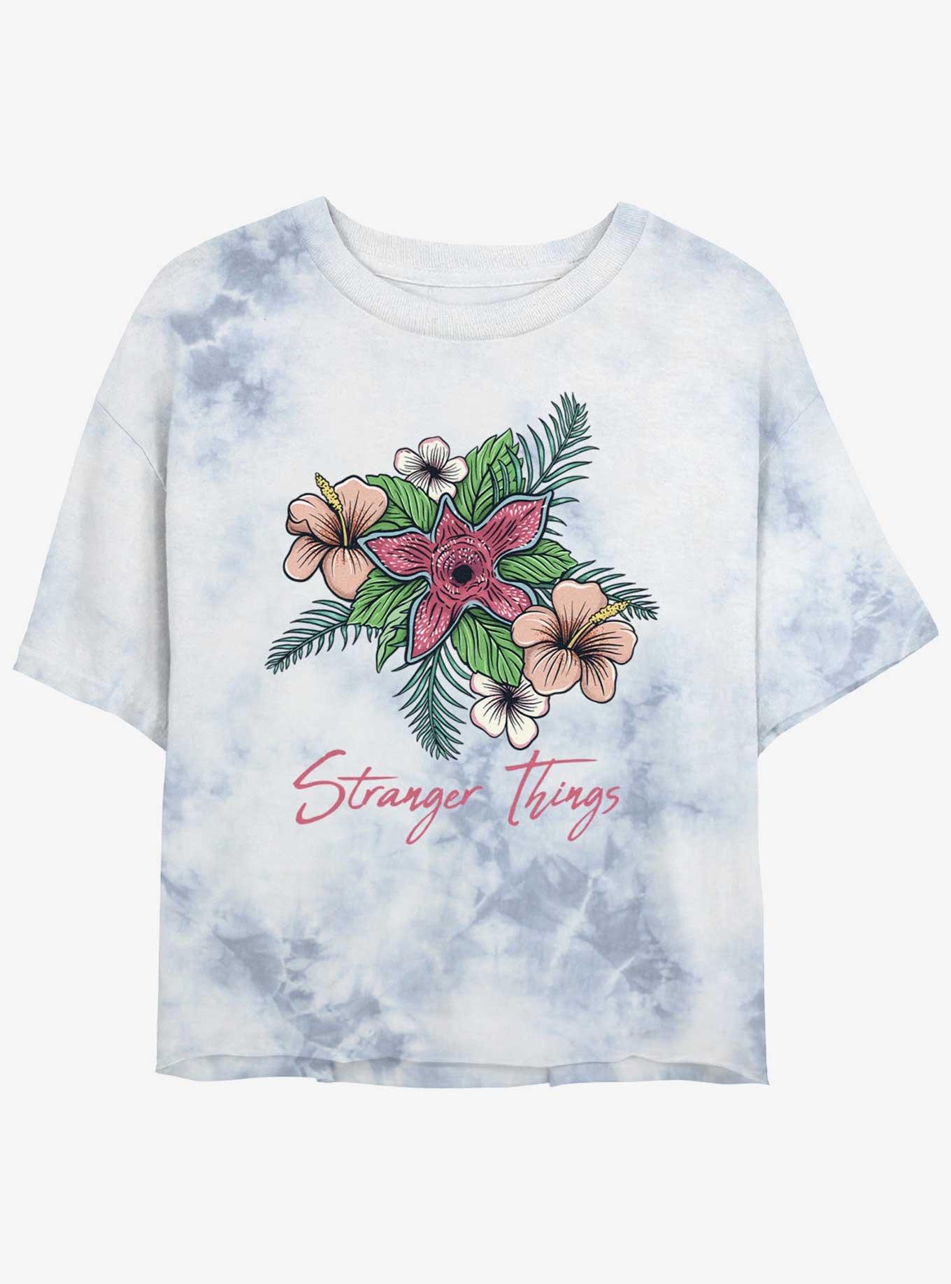 Stranger Things Floral Mineral Wash Crop Girls T-Shirt