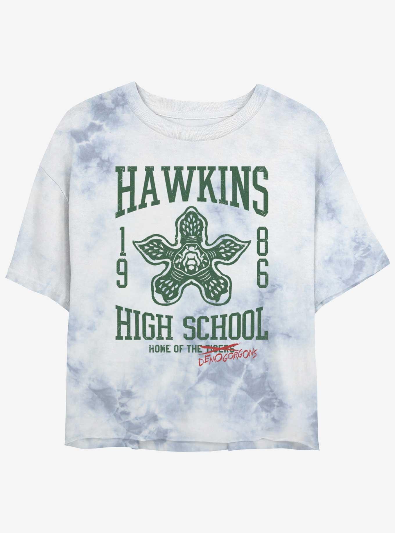 Stranger Things Hawkins High Demogorgons Mineral Wash Crop Girls T-Shirt, WHITEBLUE, hi-res