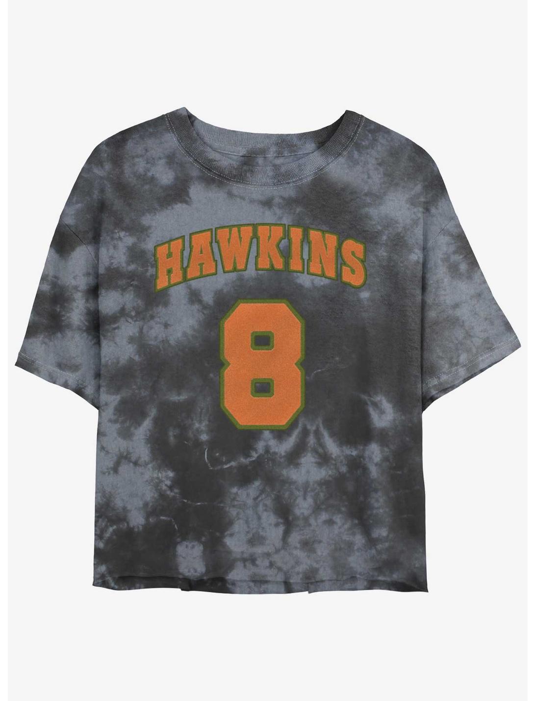 Stranger Things Hawkins Eight Mineral Wash Crop Girls T-Shirt, BLKCHAR, hi-res