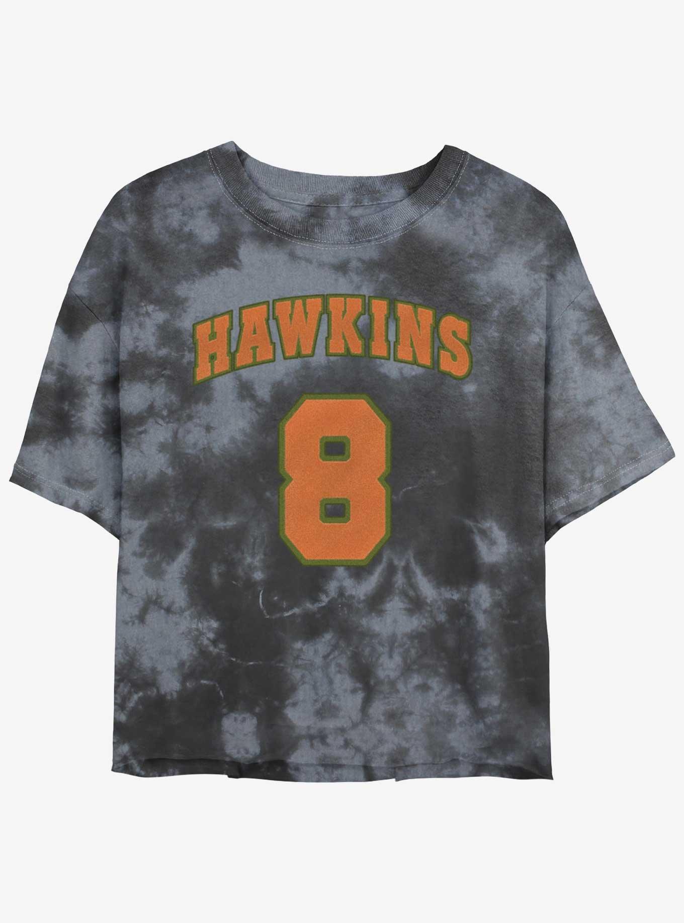Stranger Things Hawkins Eight Mineral Wash Crop Girls T-Shirt, BLKCHAR, hi-res