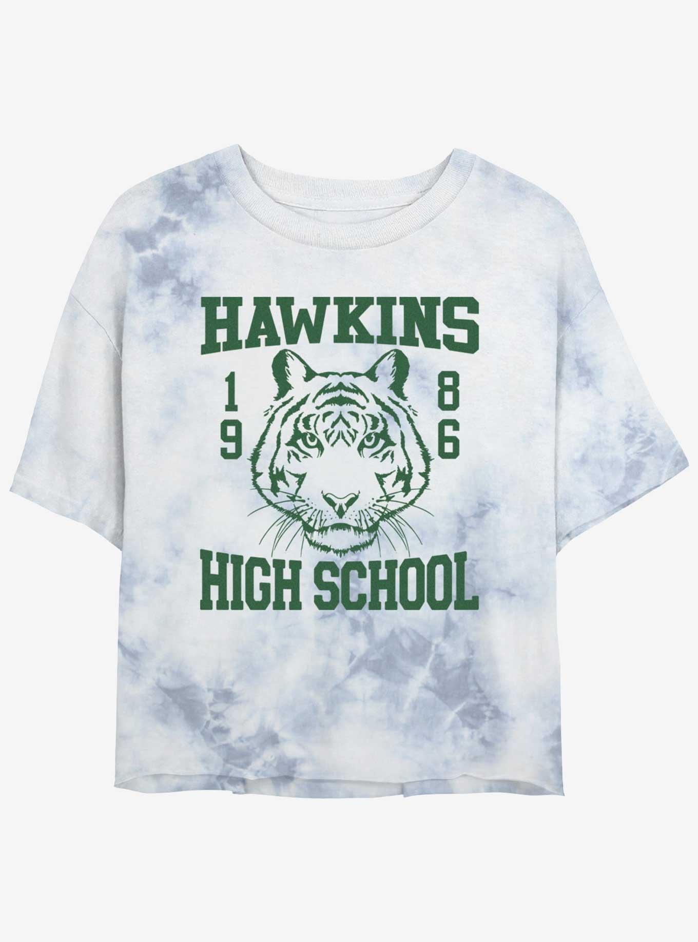 Stranger Things Hawkins High School 1986 Mineral Wash Crop Girls T-Shirt, WHITEBLUE, hi-res