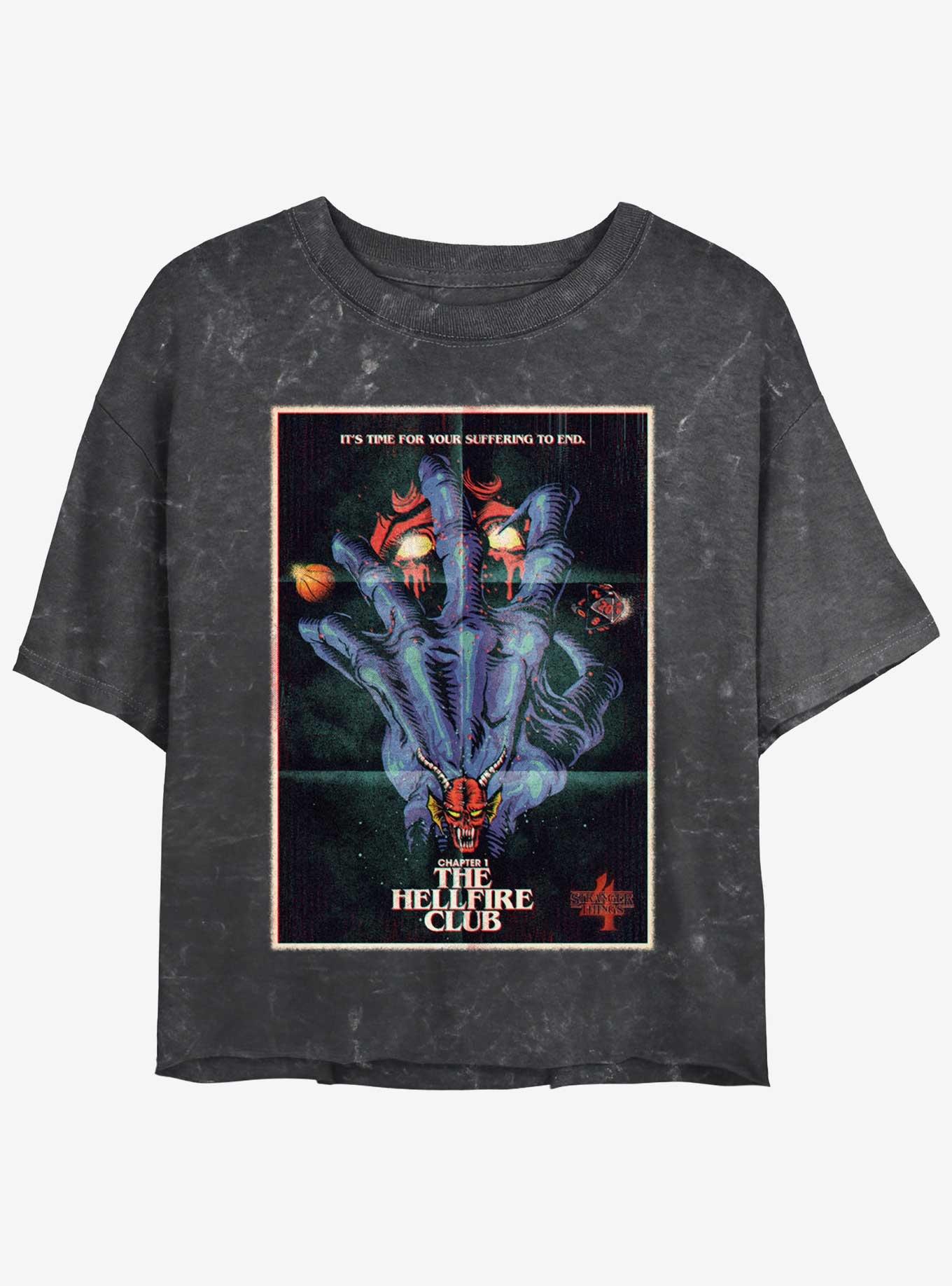 Stranger Things x Butcher Billy The Hellfire Club Mineral Wash Crop Girls T-Shirt, , hi-res
