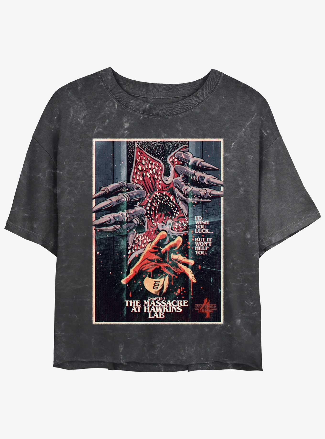 Stranger Things x Butcher Billy The Massacre At Hawkins Lab Mineral Wash Crop Girls T-Shirt, , hi-res