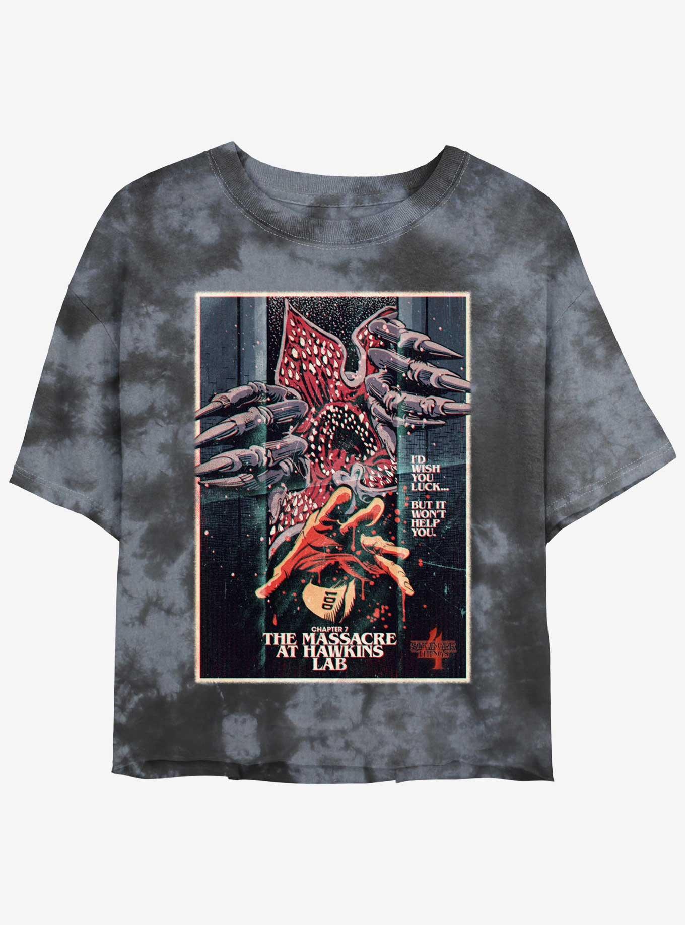 Stranger Things x Butcher Billy The Massacre At Hawkins Lab Mineral Wash Crop Girls T-Shirt, BLKCHAR, hi-res