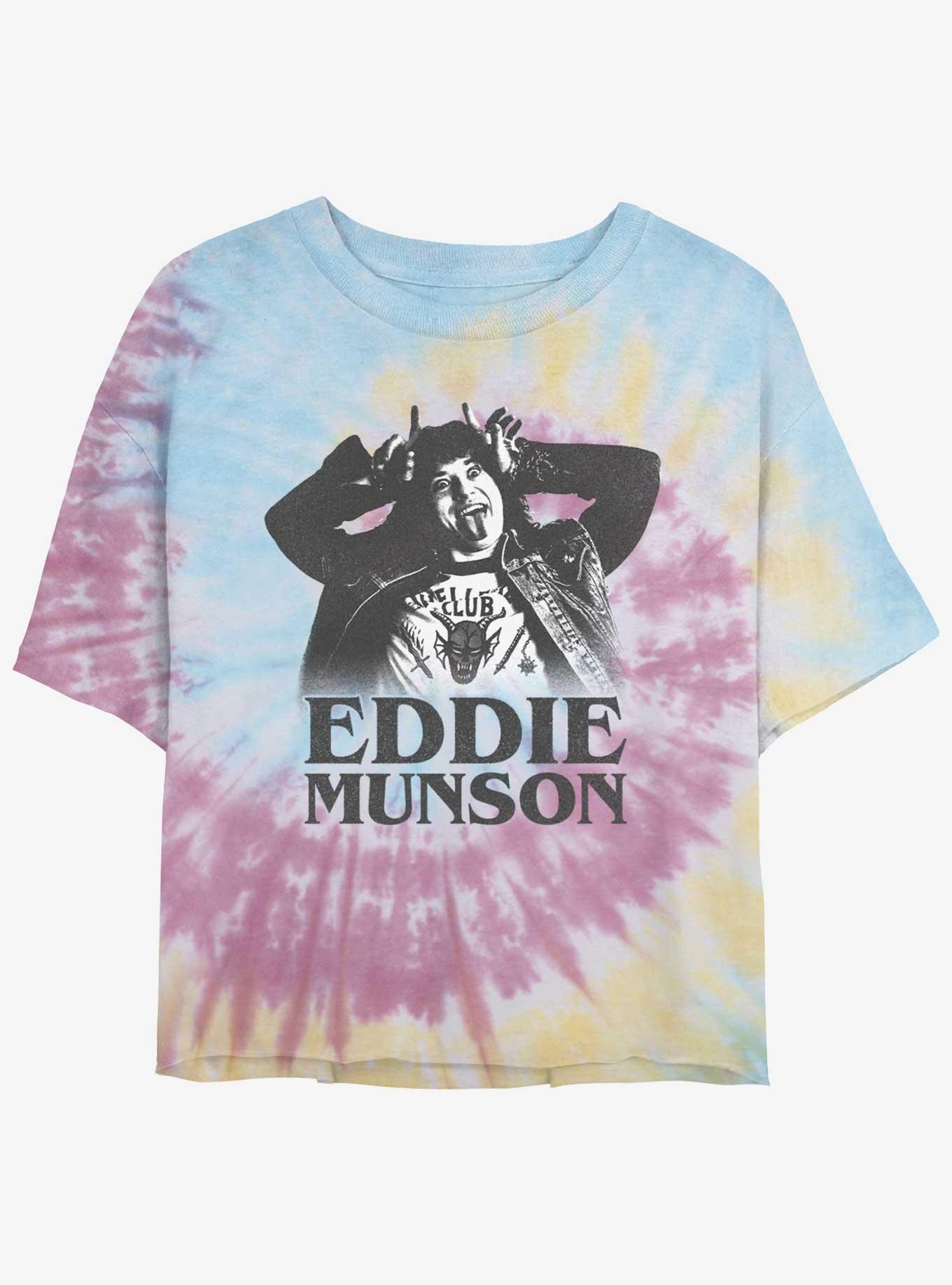 Stranger Things Eddie Munson Horns Tie-Dye Crop Girls T-Shirt