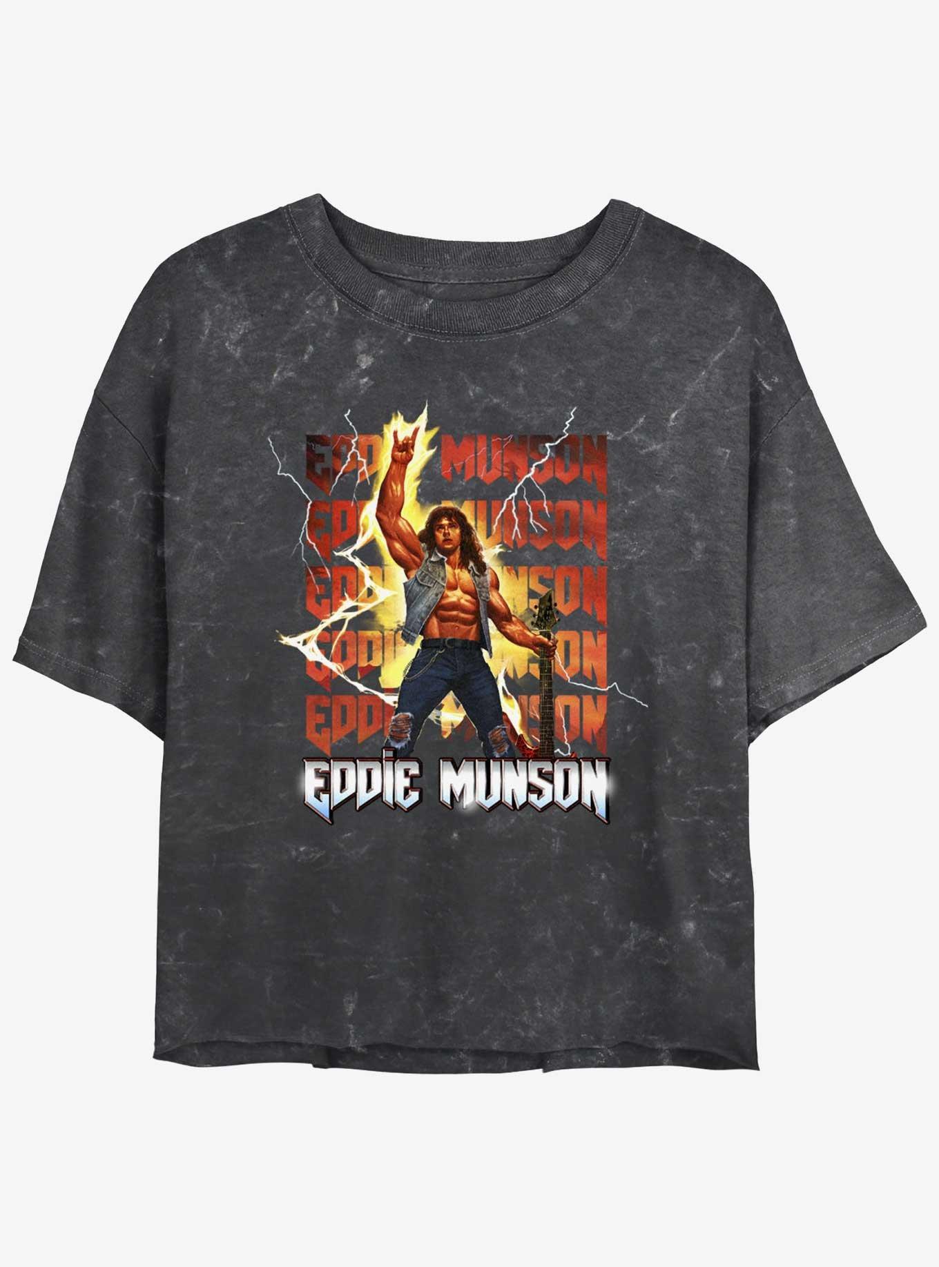 Stranger Things Eddie Munson Rock God Mineral Wash Crop Girls T-Shirt, BLACK, hi-res