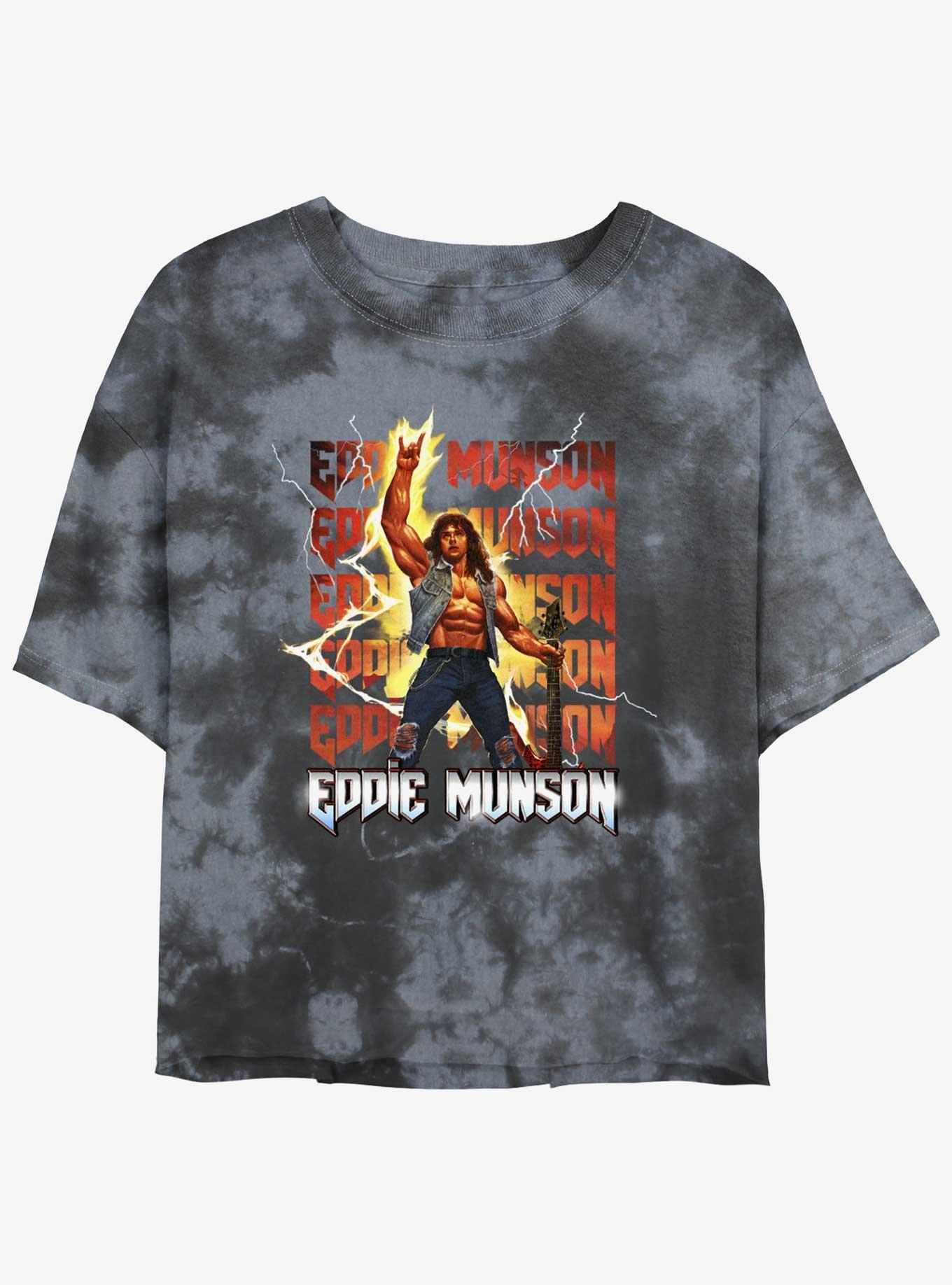 Stranger Things Eddie Munson Rock God Mineral Wash Crop Girls T-Shirt, BLKCHAR, hi-res