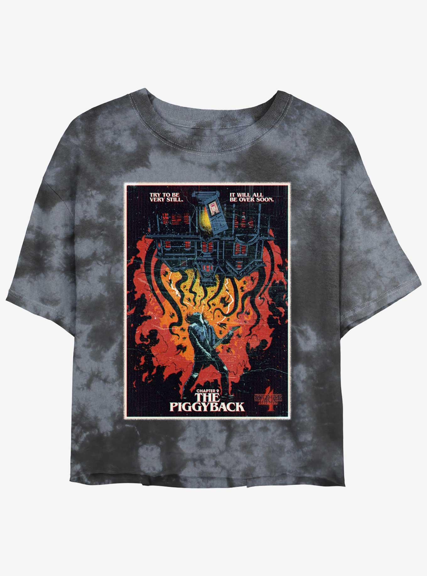 Stranger Things x Butcher Billy The Piggyback Mineral Wash Crop Girls T-Shirt, BLKCHAR, hi-res