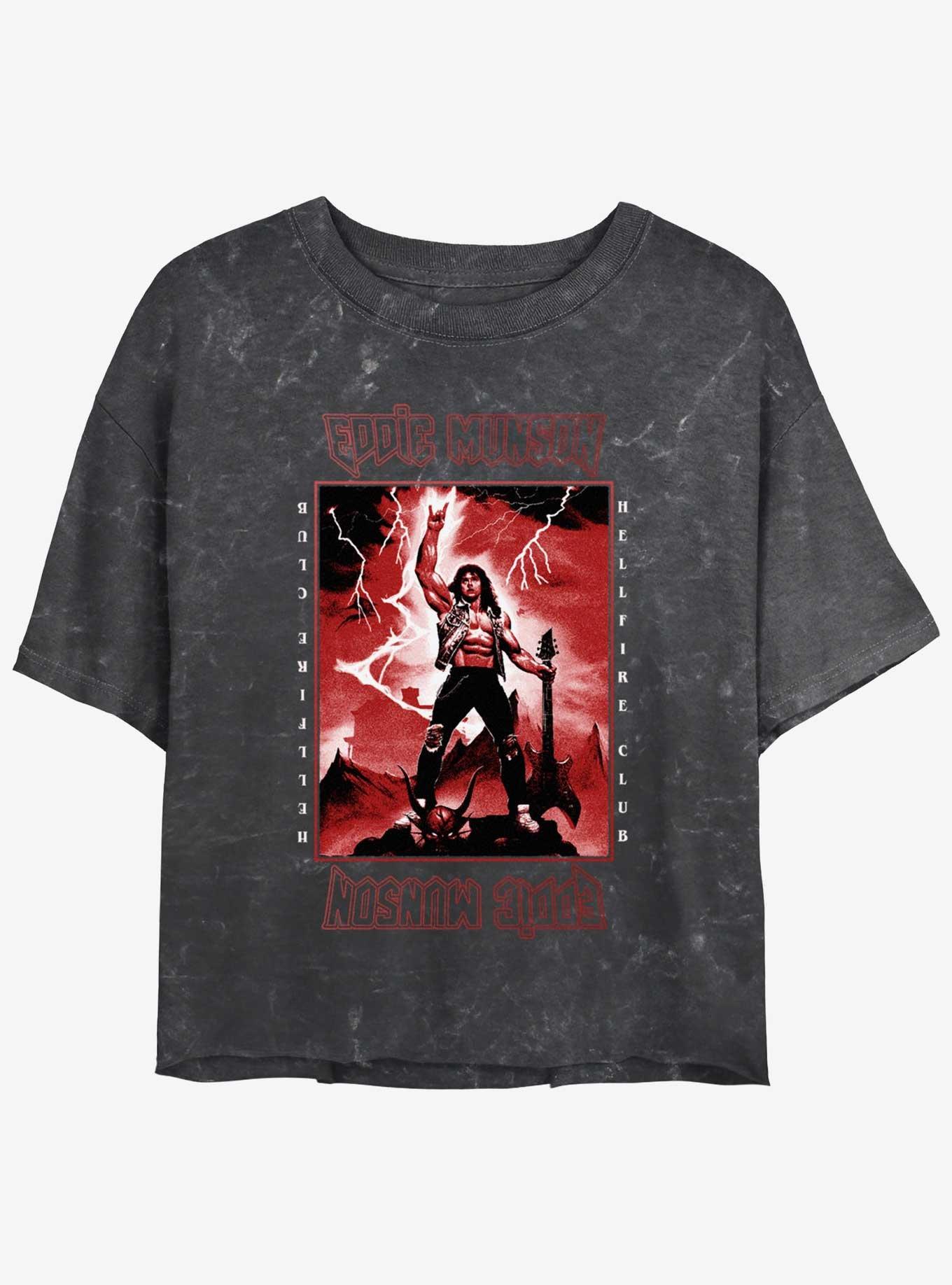 Stranger Things Power of Eddie Mineral Wash Crop Girls T-Shirt, BLACK, hi-res