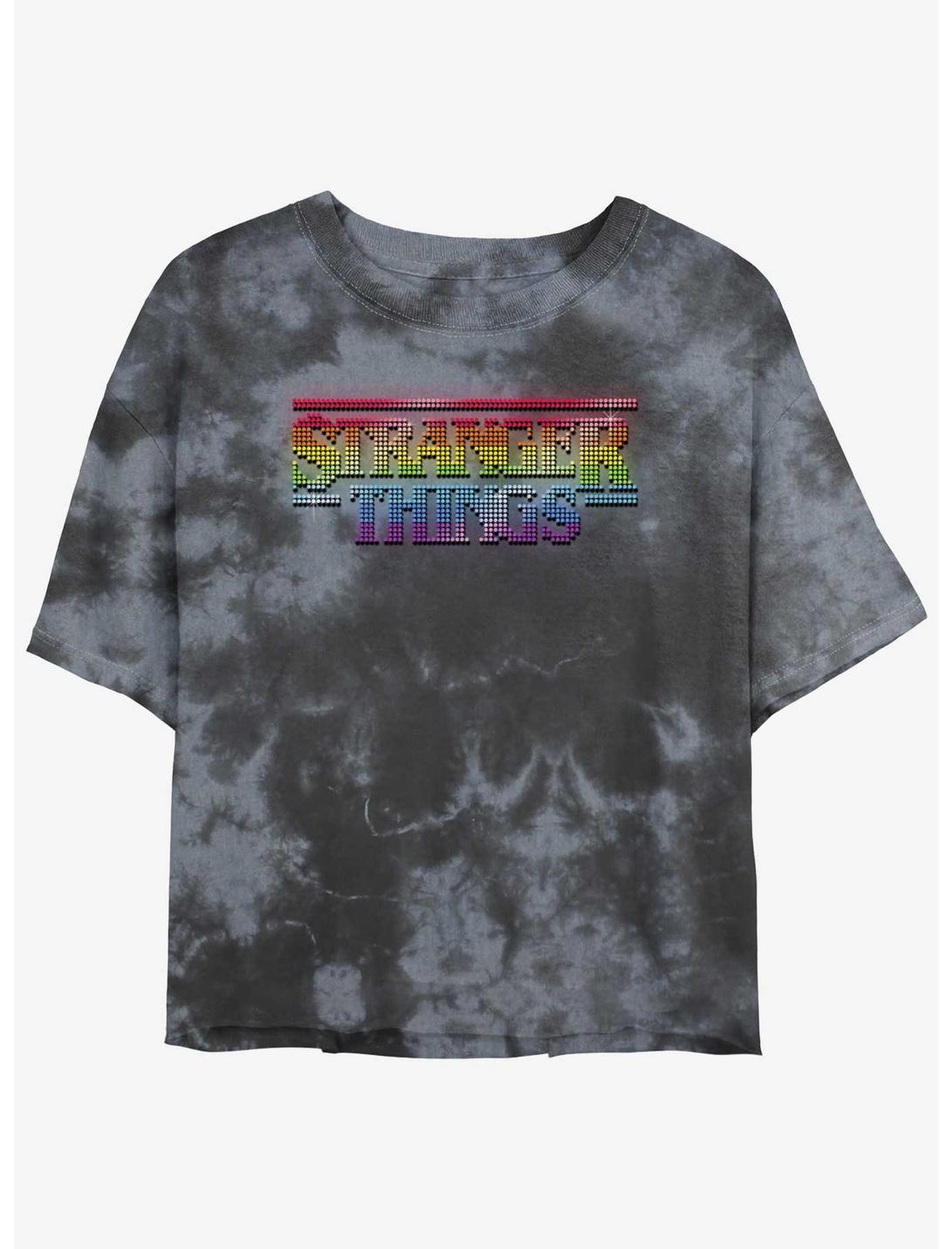 Stranger Things Rainbow Logo Mineral Wash Crop Girls T-Shirt, BLKCHAR, hi-res