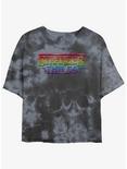 Stranger Things Rainbow Logo Mineral Wash Crop Girls T-Shirt, BLKCHAR, hi-res