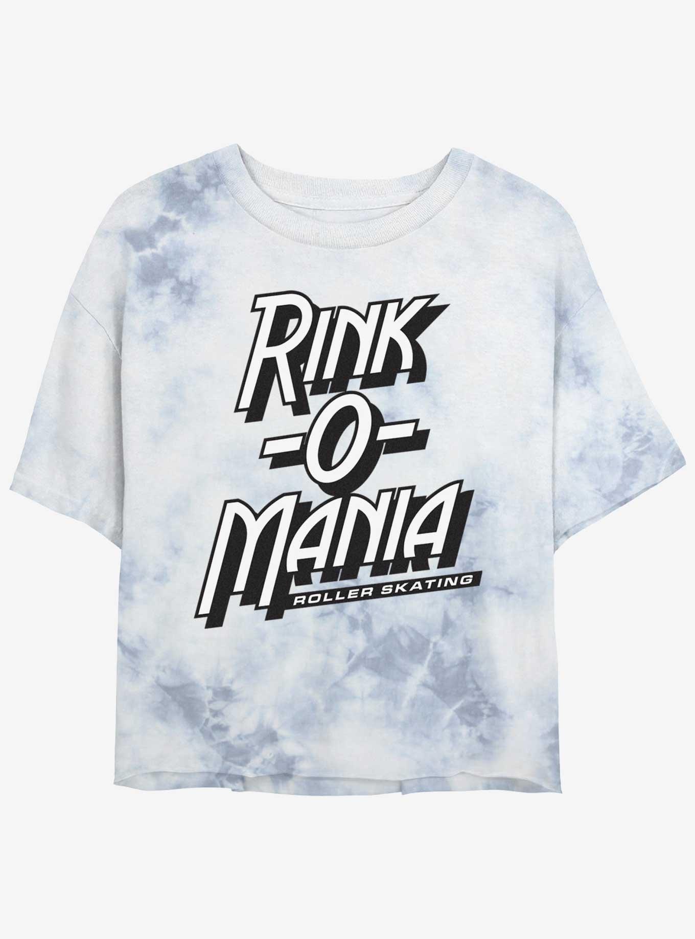 Stranger Things Rink-O-Mania Logo Mineral Wash Crop Girls T-Shirt, WHITEBLUE, hi-res