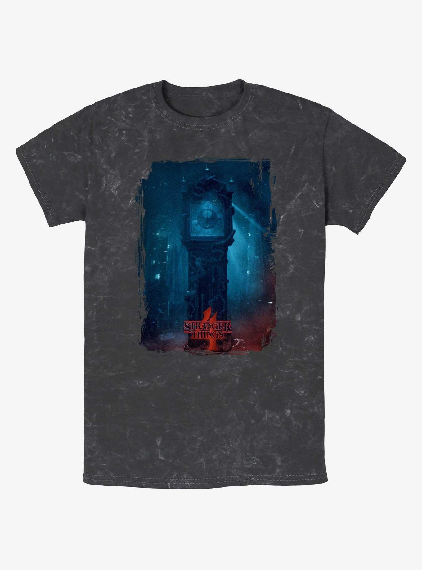 Stranger Things Clock Poster Mineral Wash T-Shirt, BLACK, hi-res
