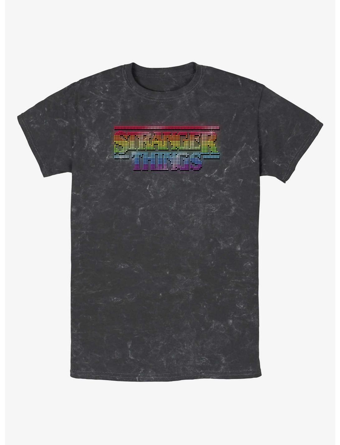 Stranger Things Rainbow Logo Mineral Wash T-Shirt, BLACK, hi-res