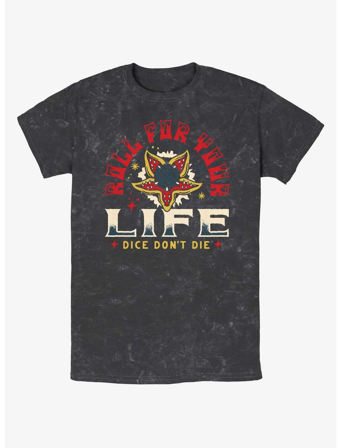 Stranger Things Roll For Your Life Mineral Wash T-Shirt, BLACK, hi-res