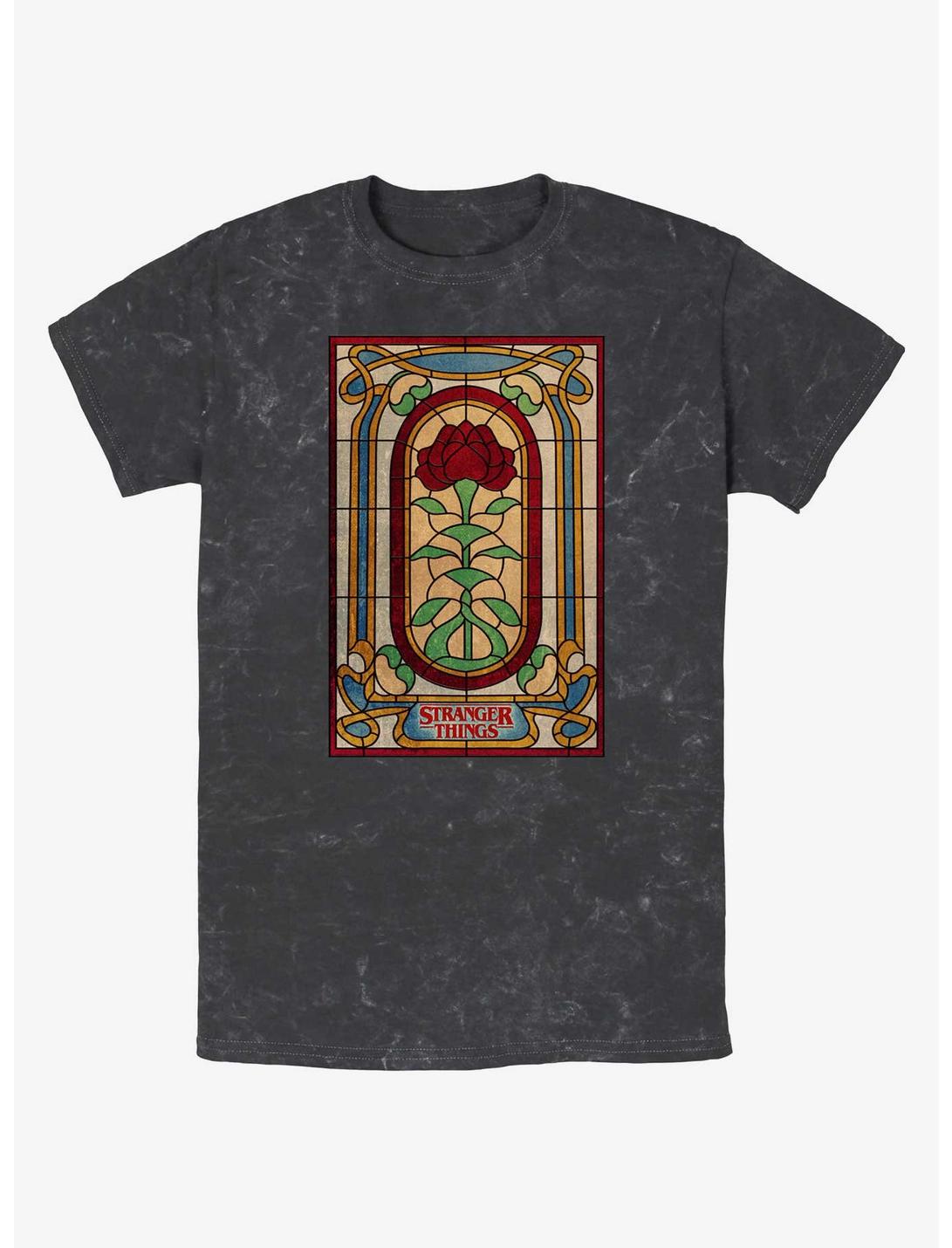 Stranger Things Stained Glass Mineral Wash T-Shirt, BLACK, hi-res