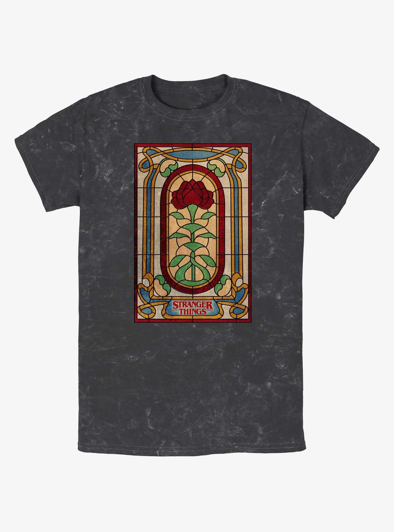 Stranger Things Stained Glass Mineral Wash T-Shirt, BLACK, hi-res
