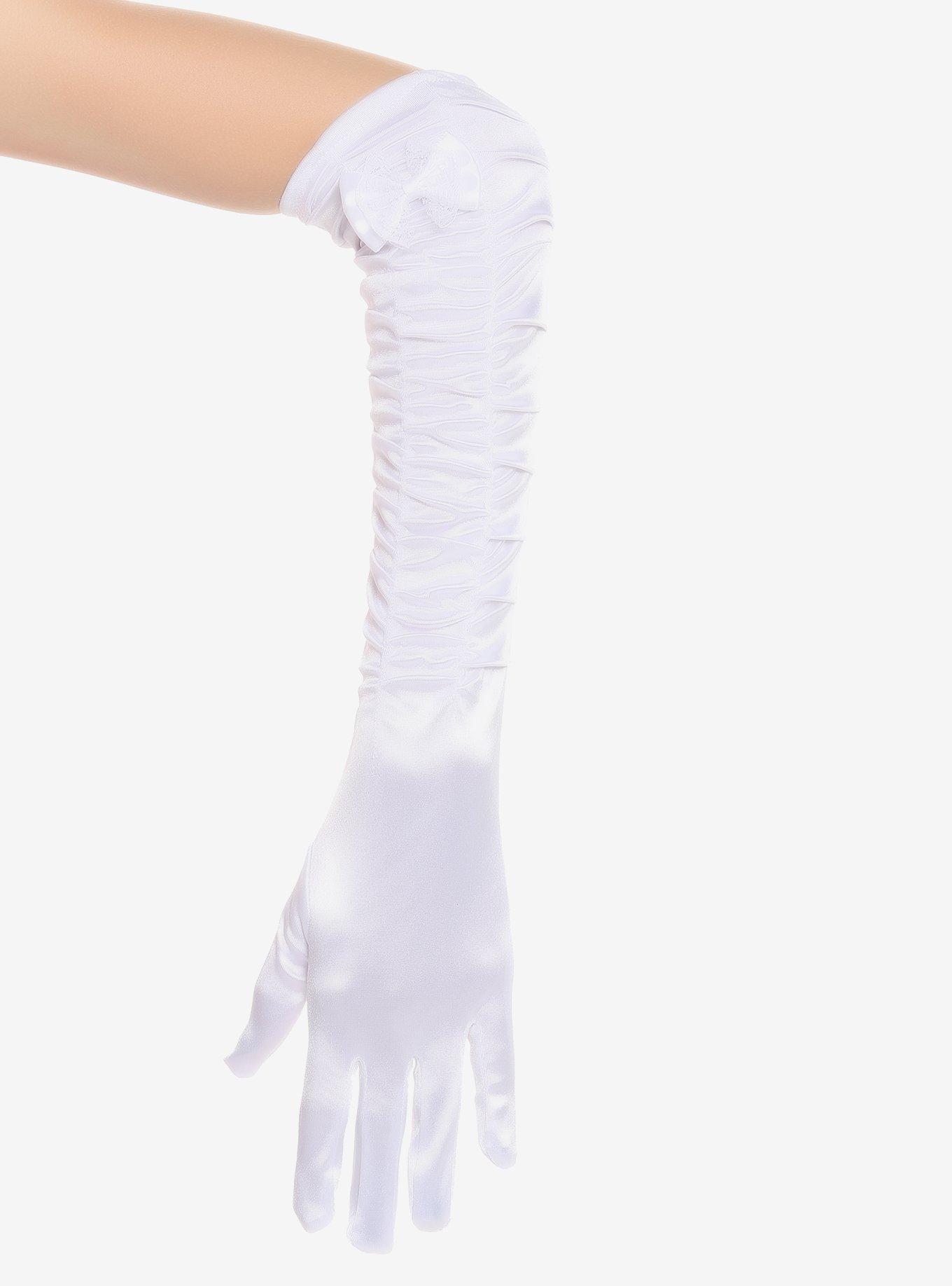 White Ruched Long Gloves, , hi-res