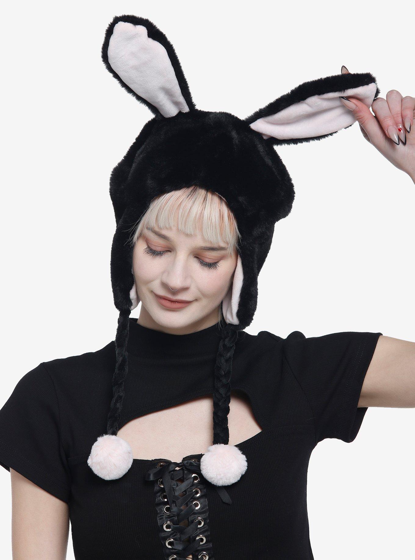 Black Bunny Ear Tassel Beanie, , hi-res