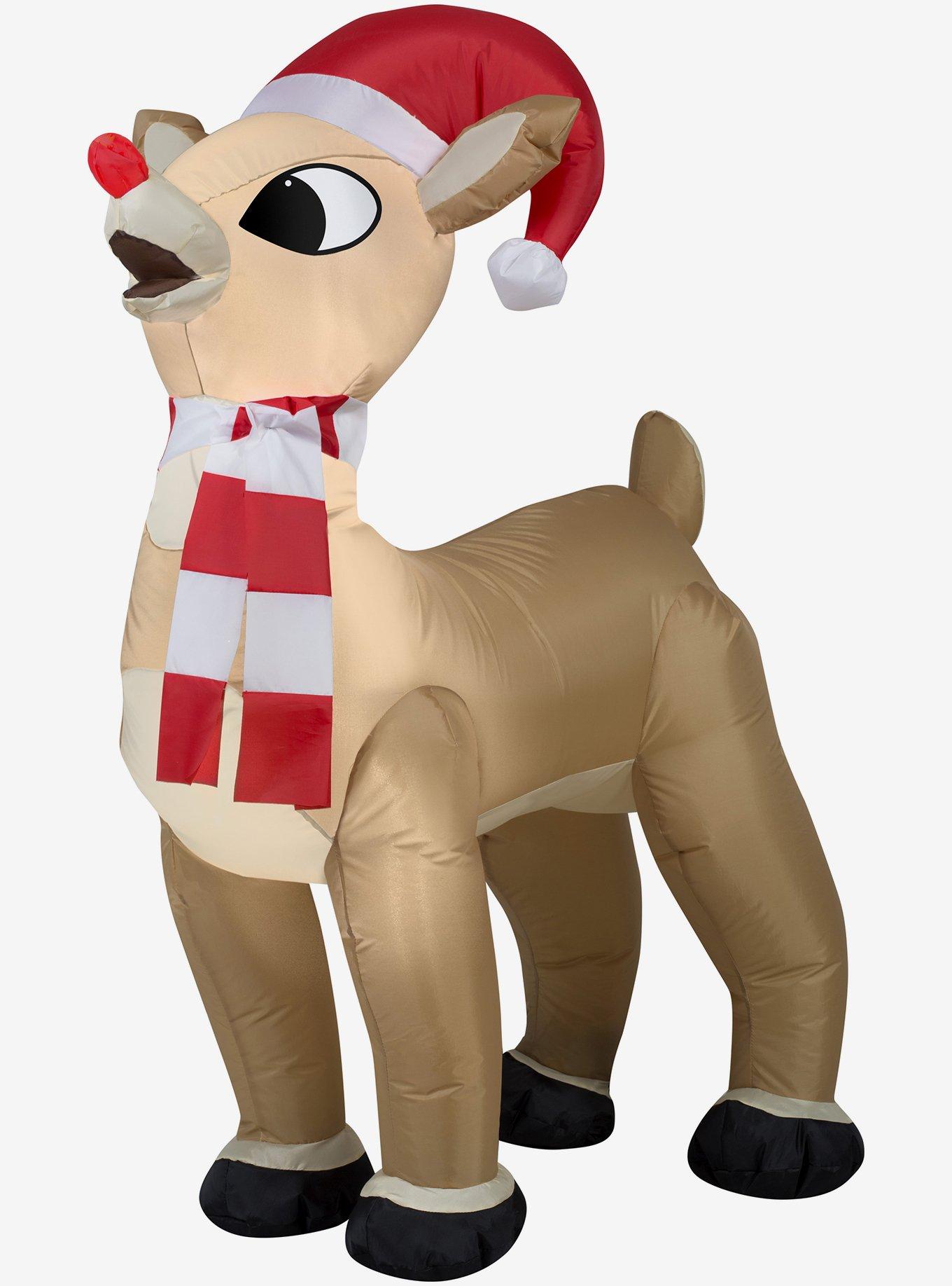 Rudolph The Red-Nosed Reindeer Standing Rudolph With Santa Hat And Scarf Airblown, , hi-res