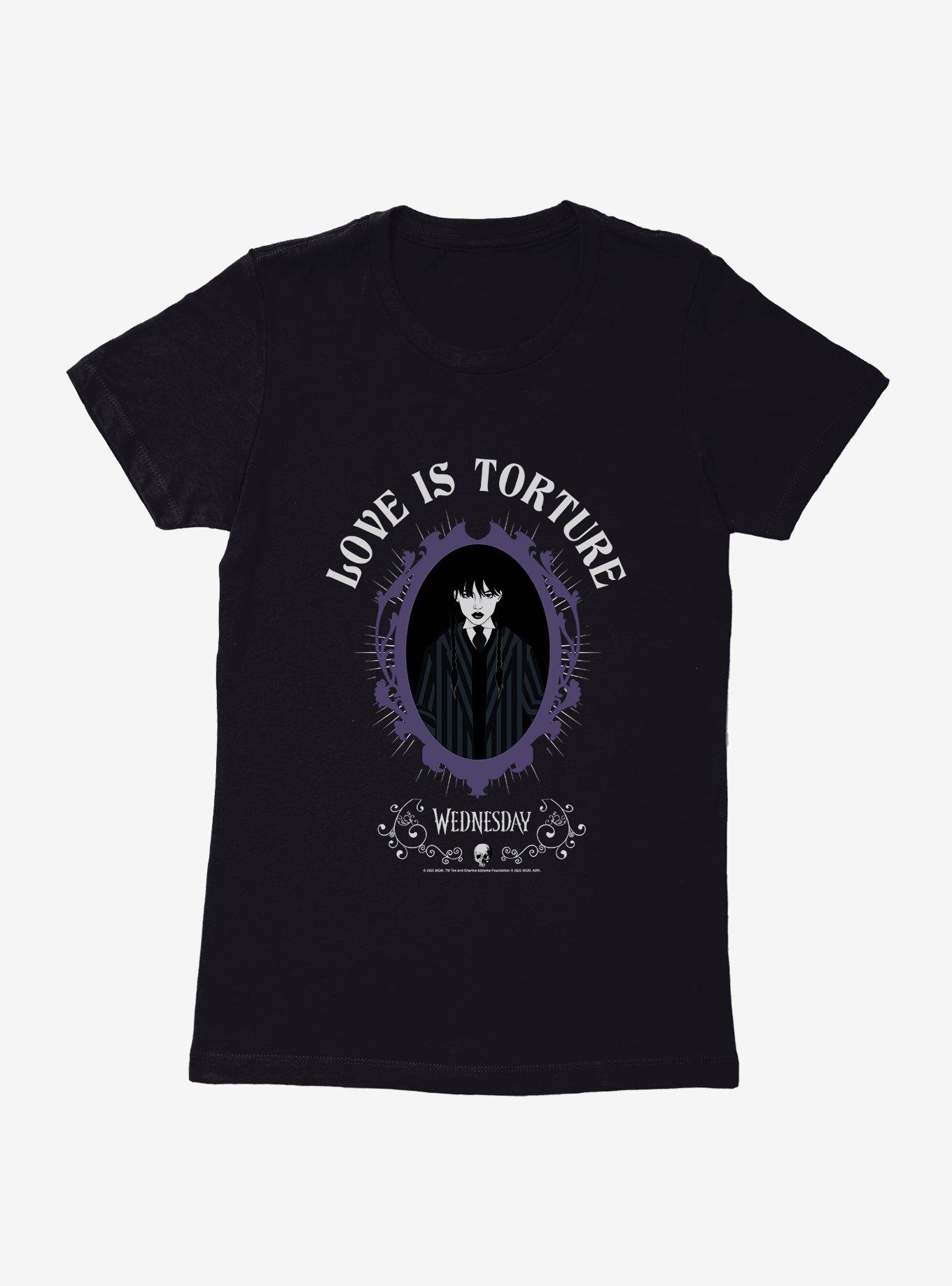 Wednesday Love Is Torture Womens T-Shirt, BLACK, hi-res