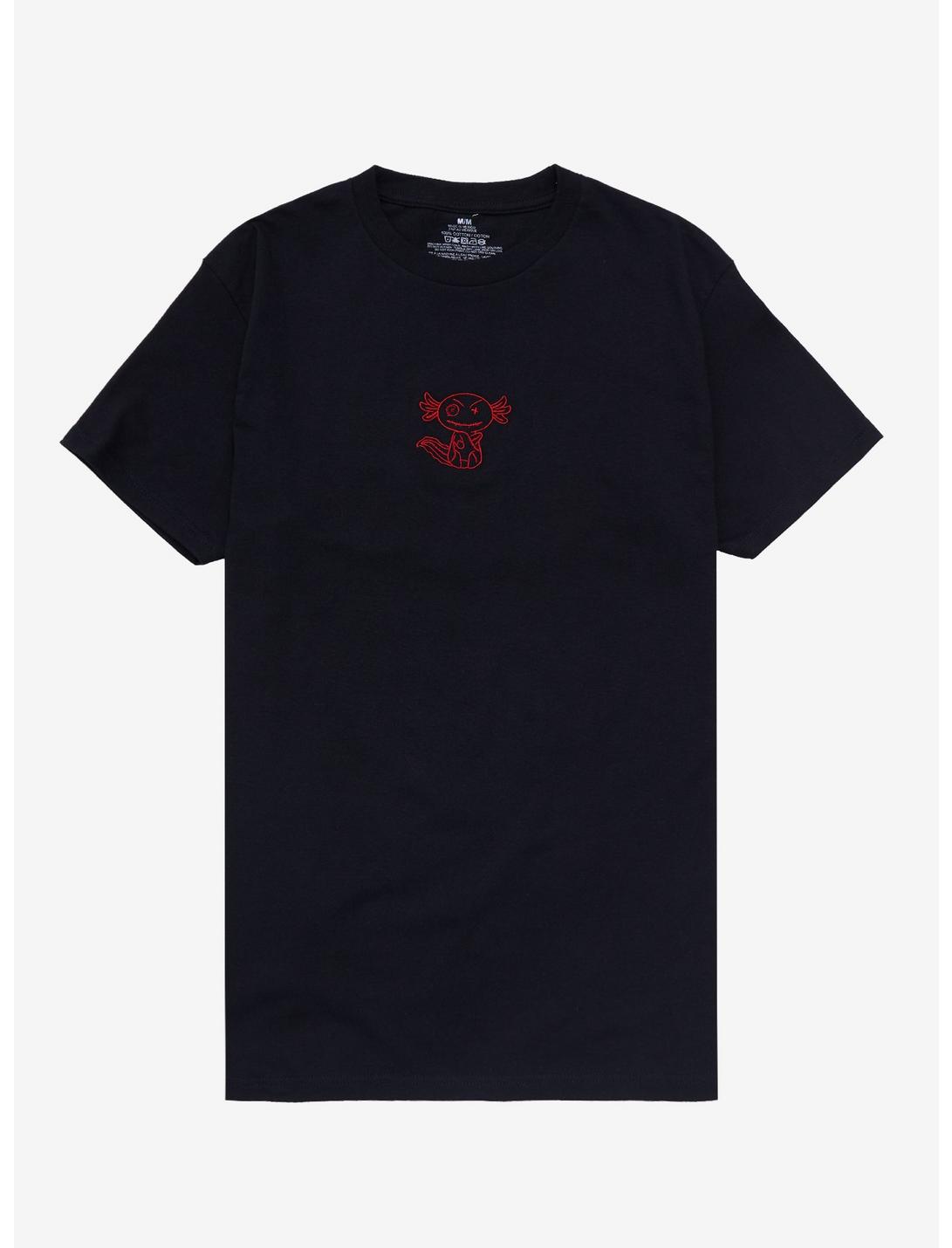 Dark Axolotl Ragdoll Embroidery T-Shirt, BLACK, hi-res