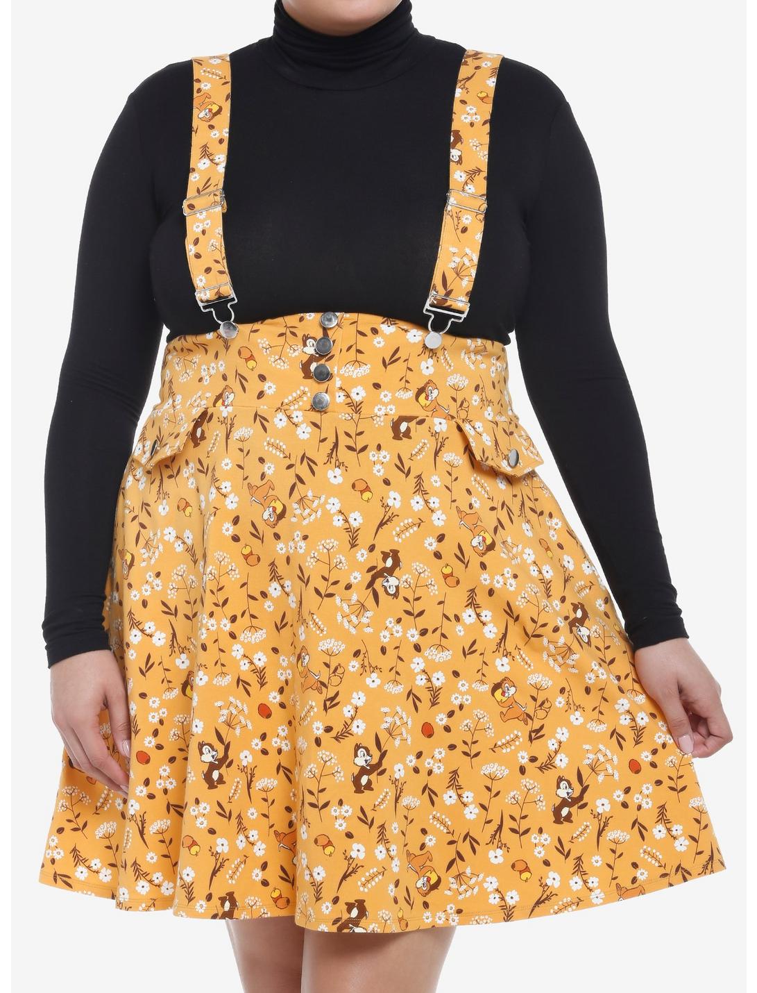 Disney Chip 'N Dale Fall Floral Suspender Skirt Plus Size, MULTI, hi-res
