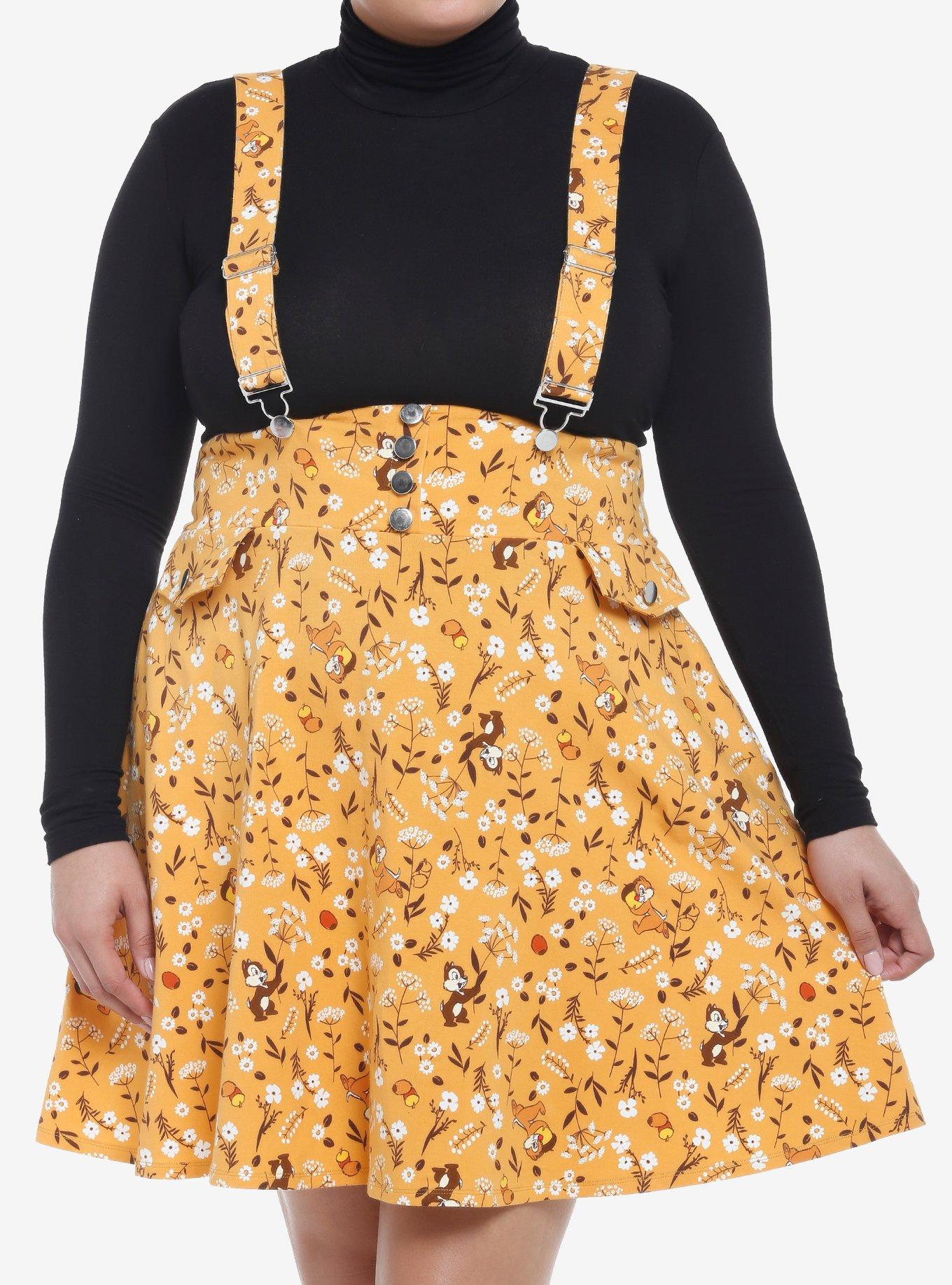 Disney Chip 'N Dale Fall Floral Suspender Skirt Plus Size, MULTI, hi-res