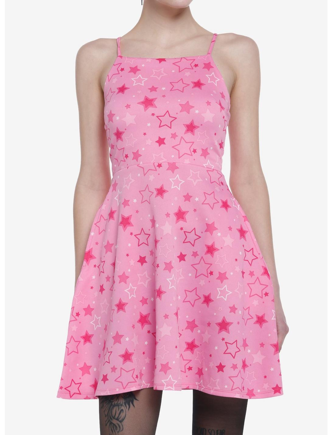 Hot Pink Stars Strappy Tank Dress, PINK, hi-res