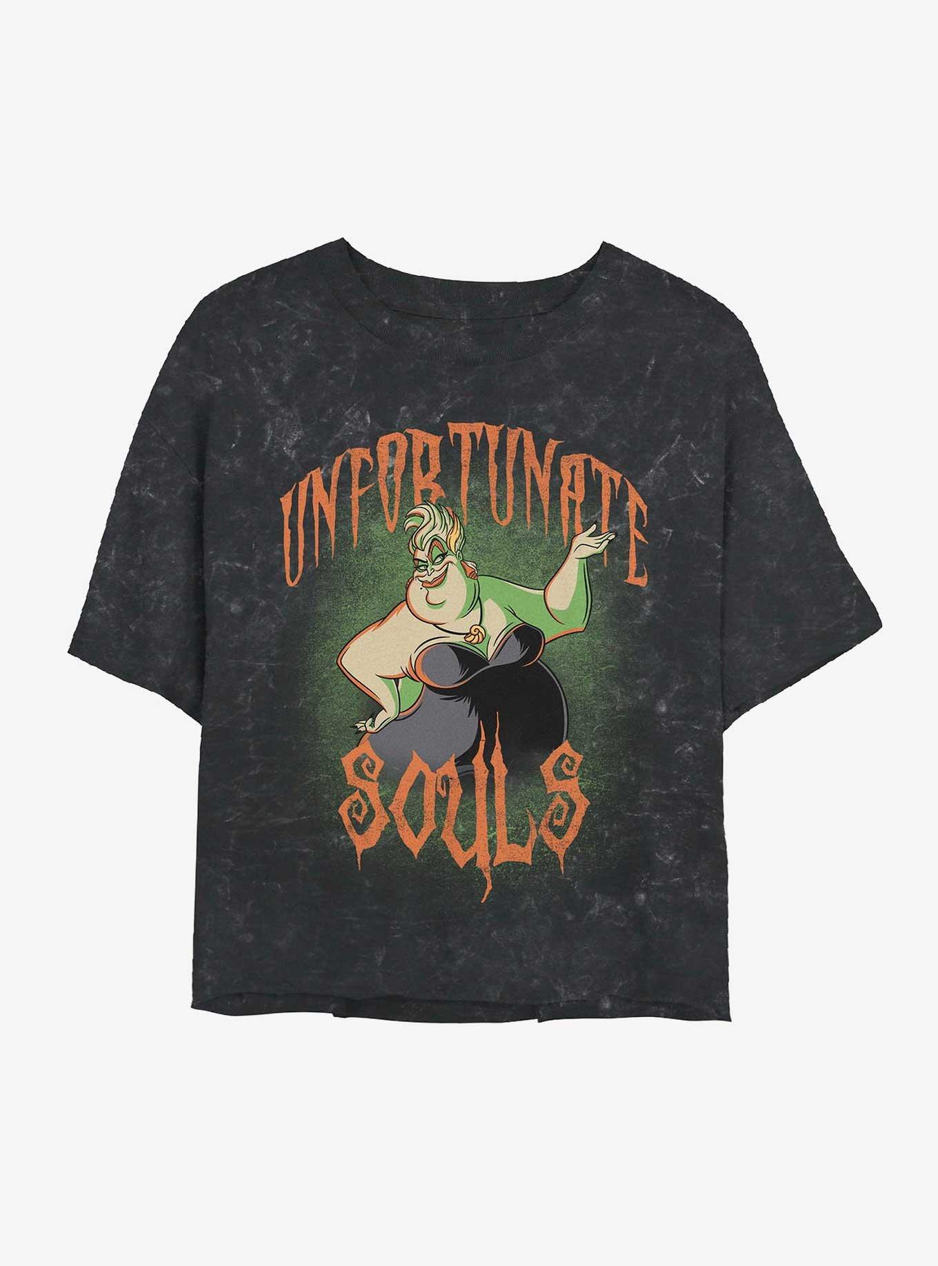 Disney The Little Mermaid Ursula Unfortunate Souls Mineral Wash Crop Girls T-Shirt, BLACK, hi-res